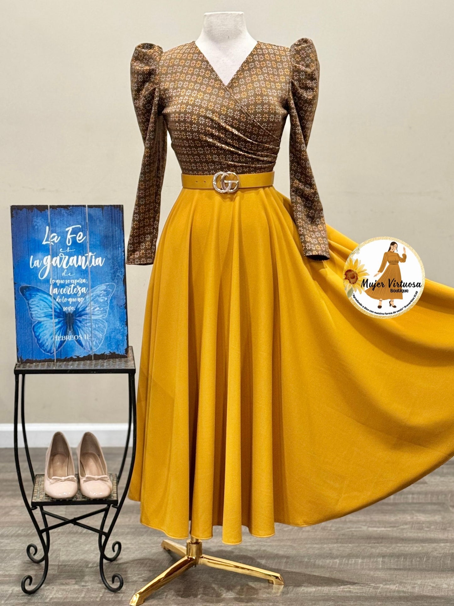 Larissa Brown/Mustard Floral Dress