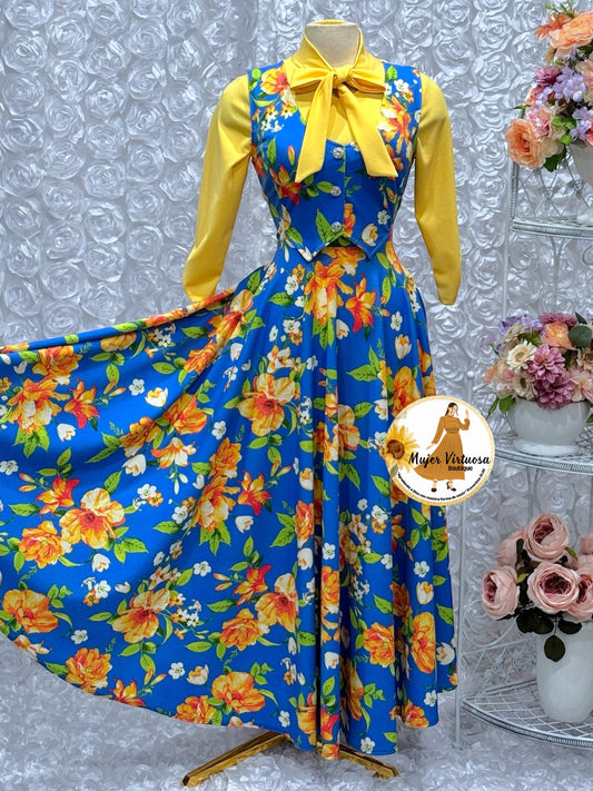 Sara Blue Floral Vest Overal