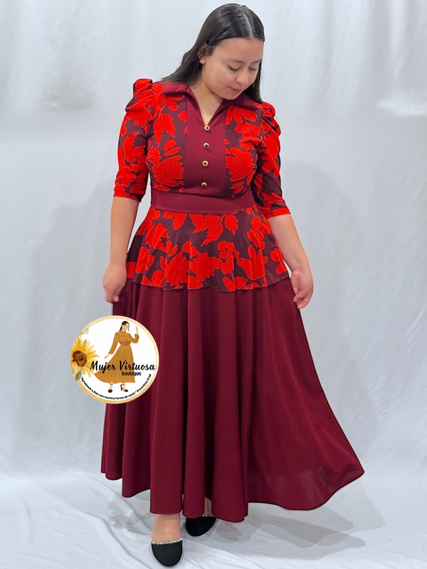 Analy All Burgundy Floral Dress