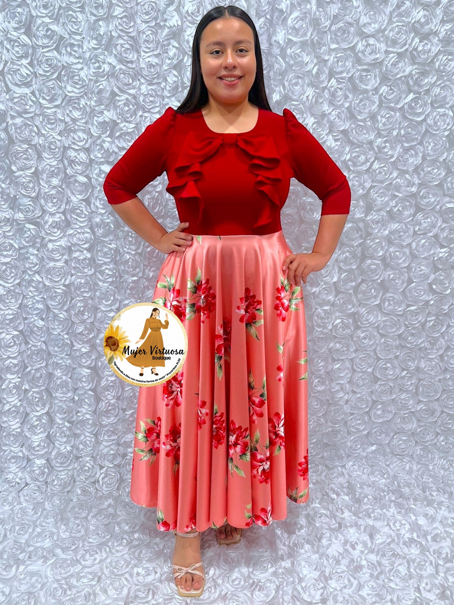 Alexa Red/Salmon Coquette Dress