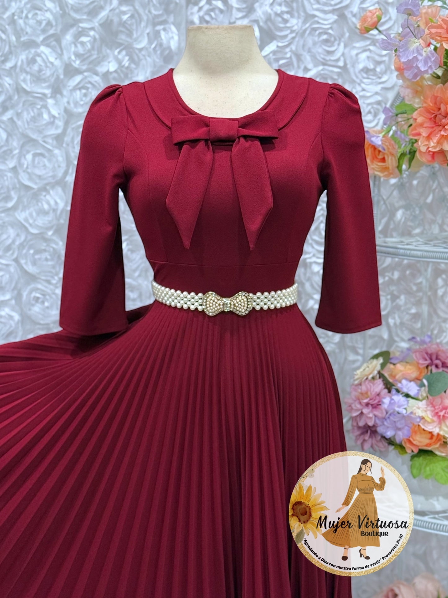Agatha Burgundy Sailor Pleated Dress