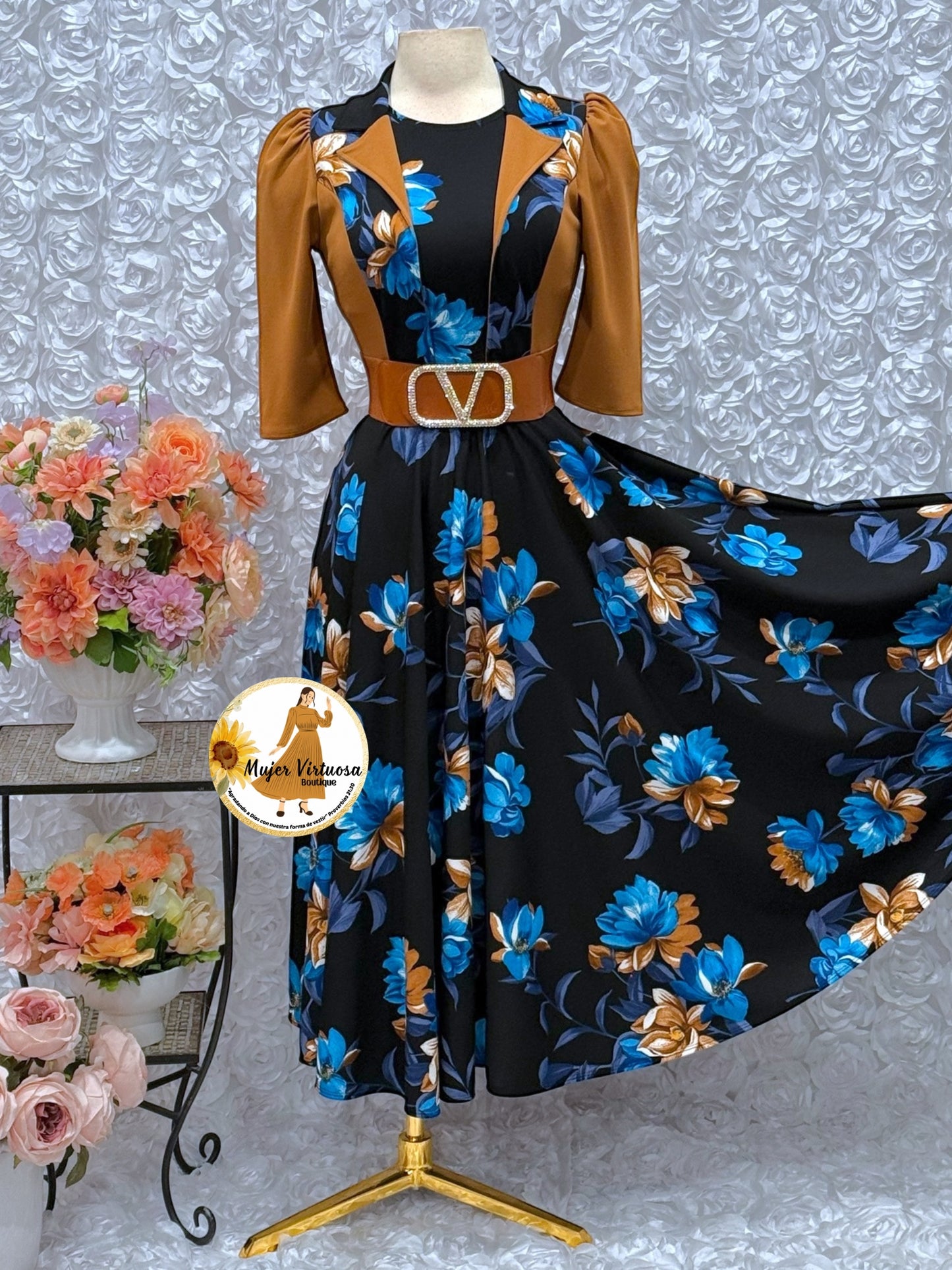 Camel/Black Floral Vest Dress