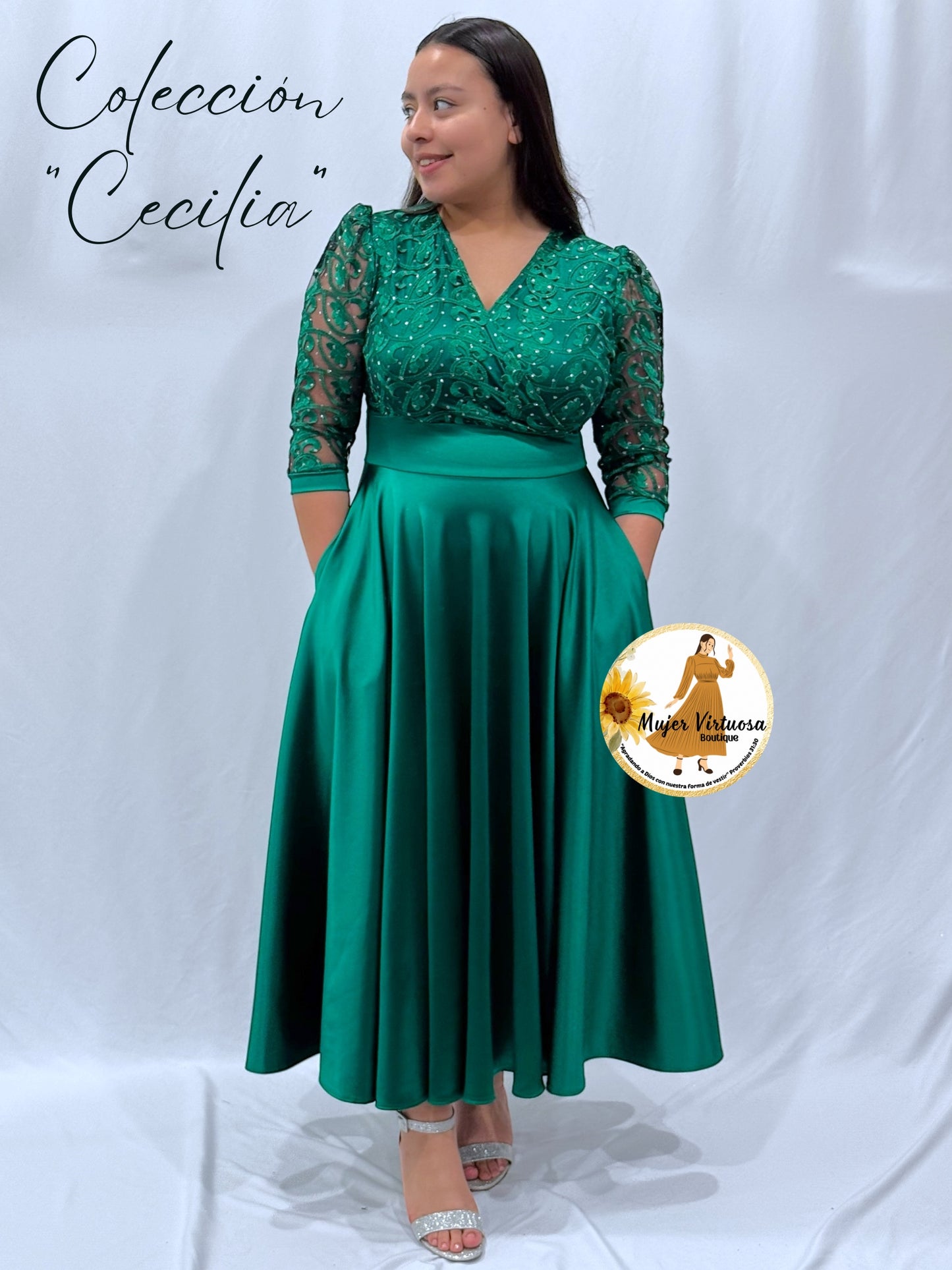 Cecilia Kelly Green Satin Dress