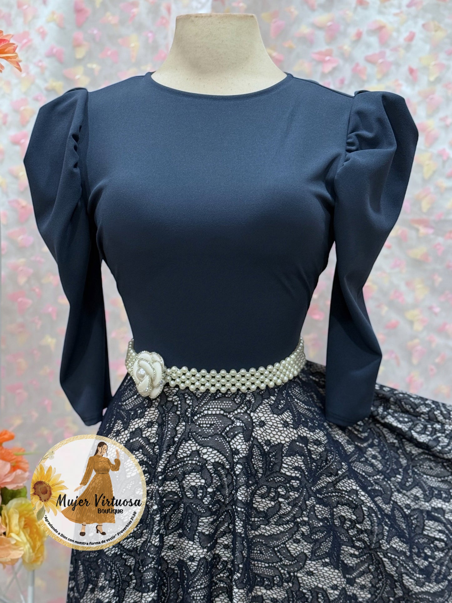 Navy Lace Midi Dress