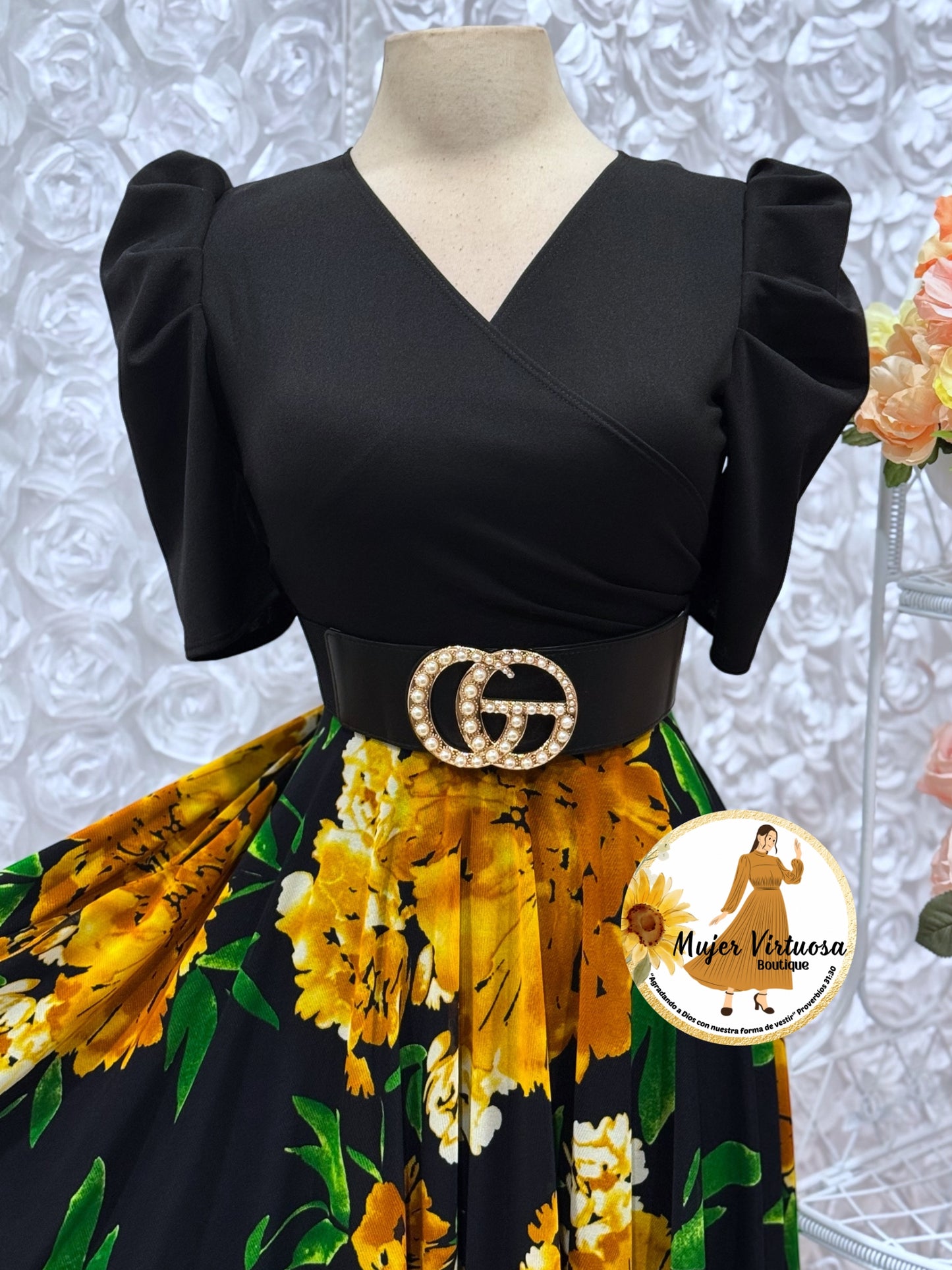 Susan Black Floral Mesh Dress