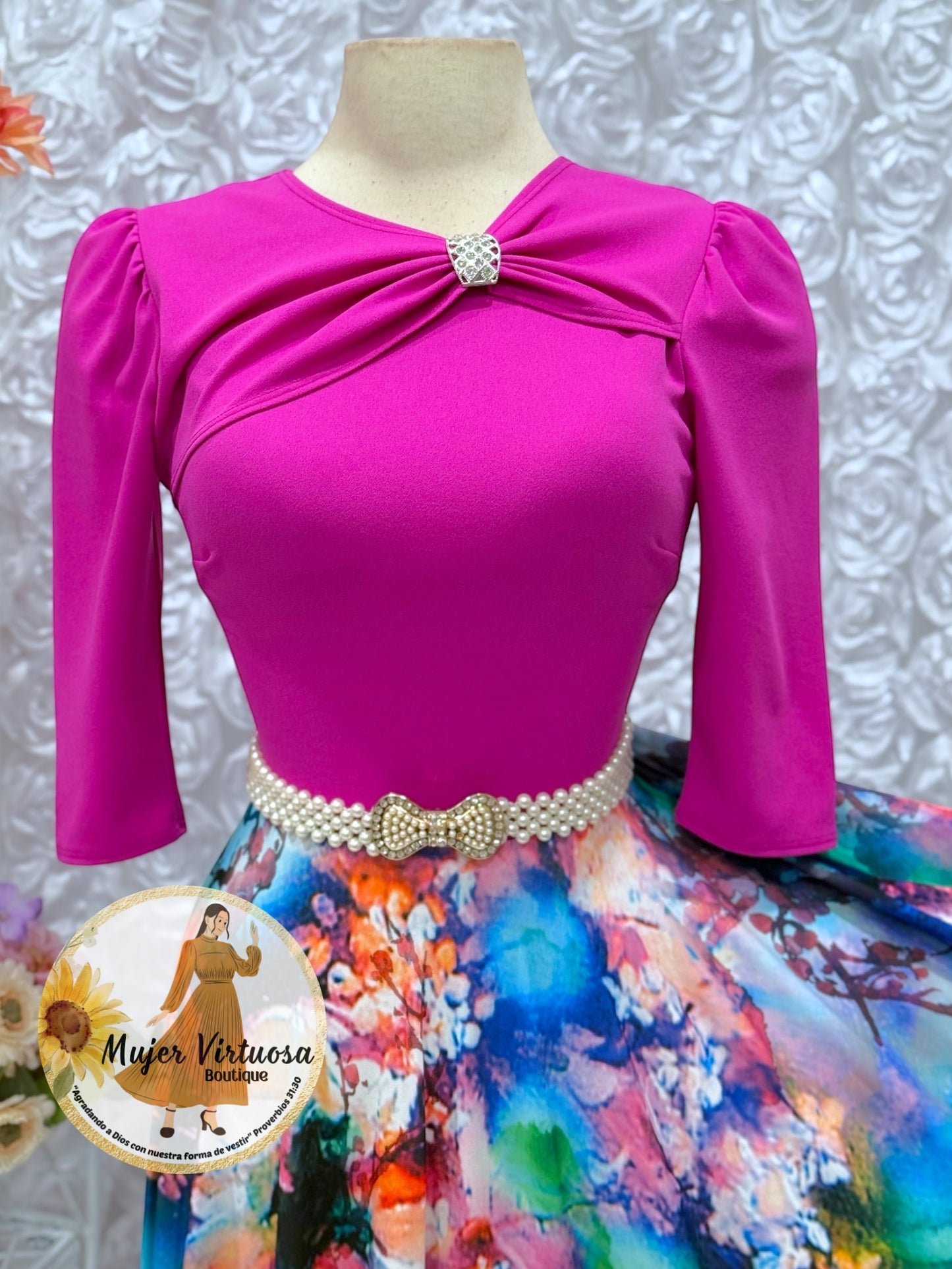 Rosalie Magenta Floral Dress