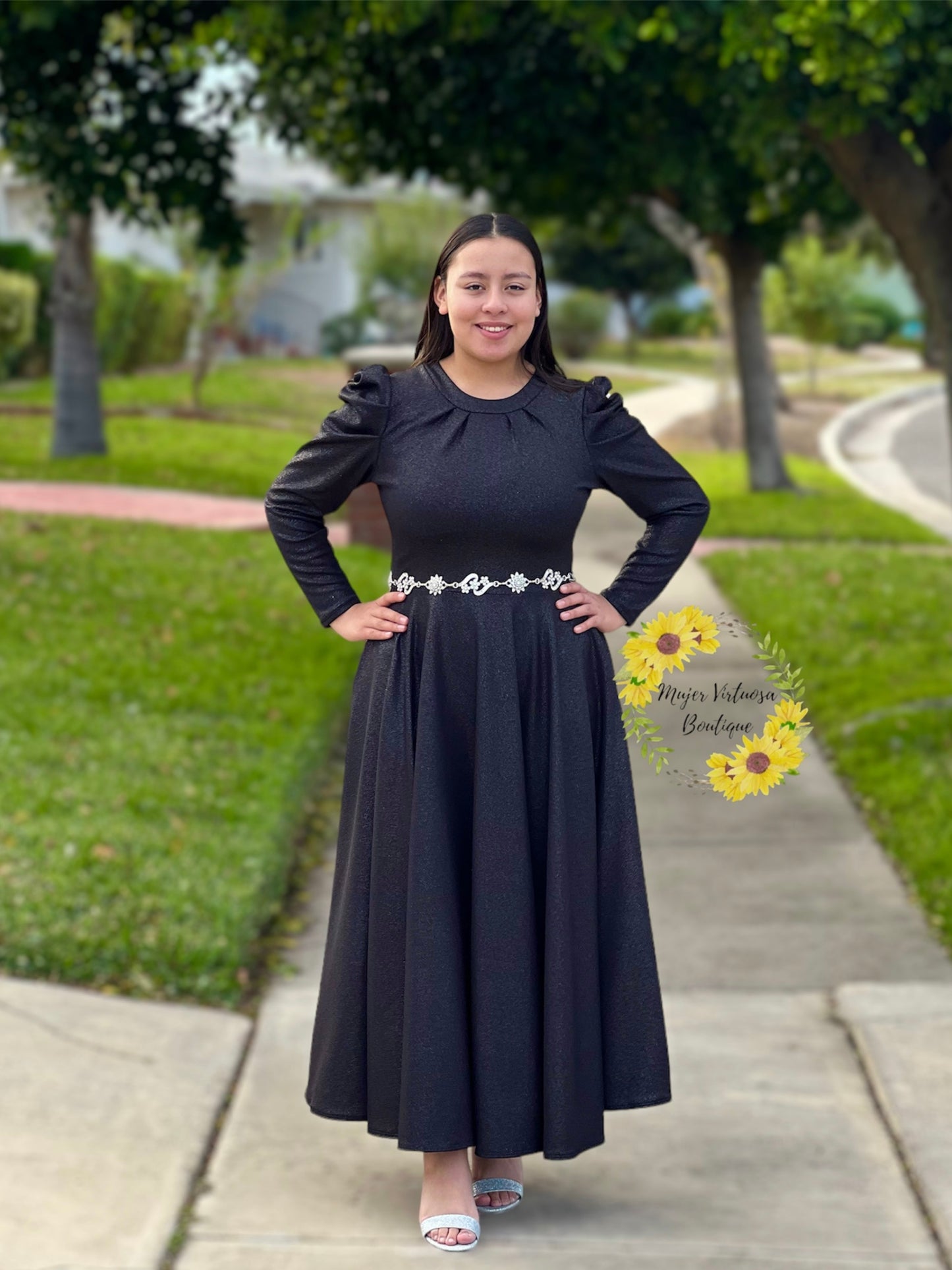 Eloisa Black & Silver Glitter Dress