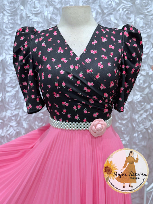 Cinto de Perlas con Flor Rosa