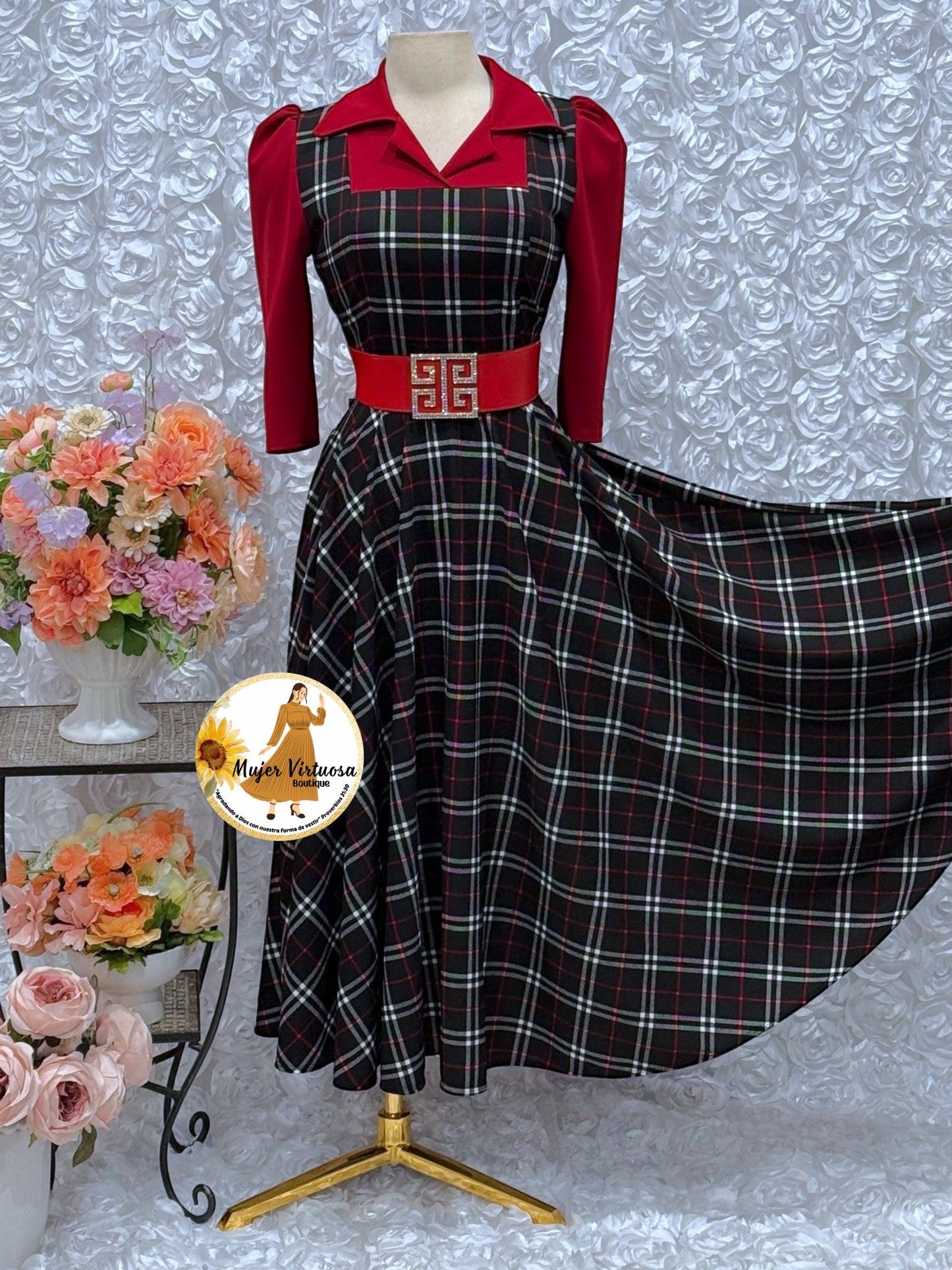 Red/Black Plaid 2 in 1 Dress