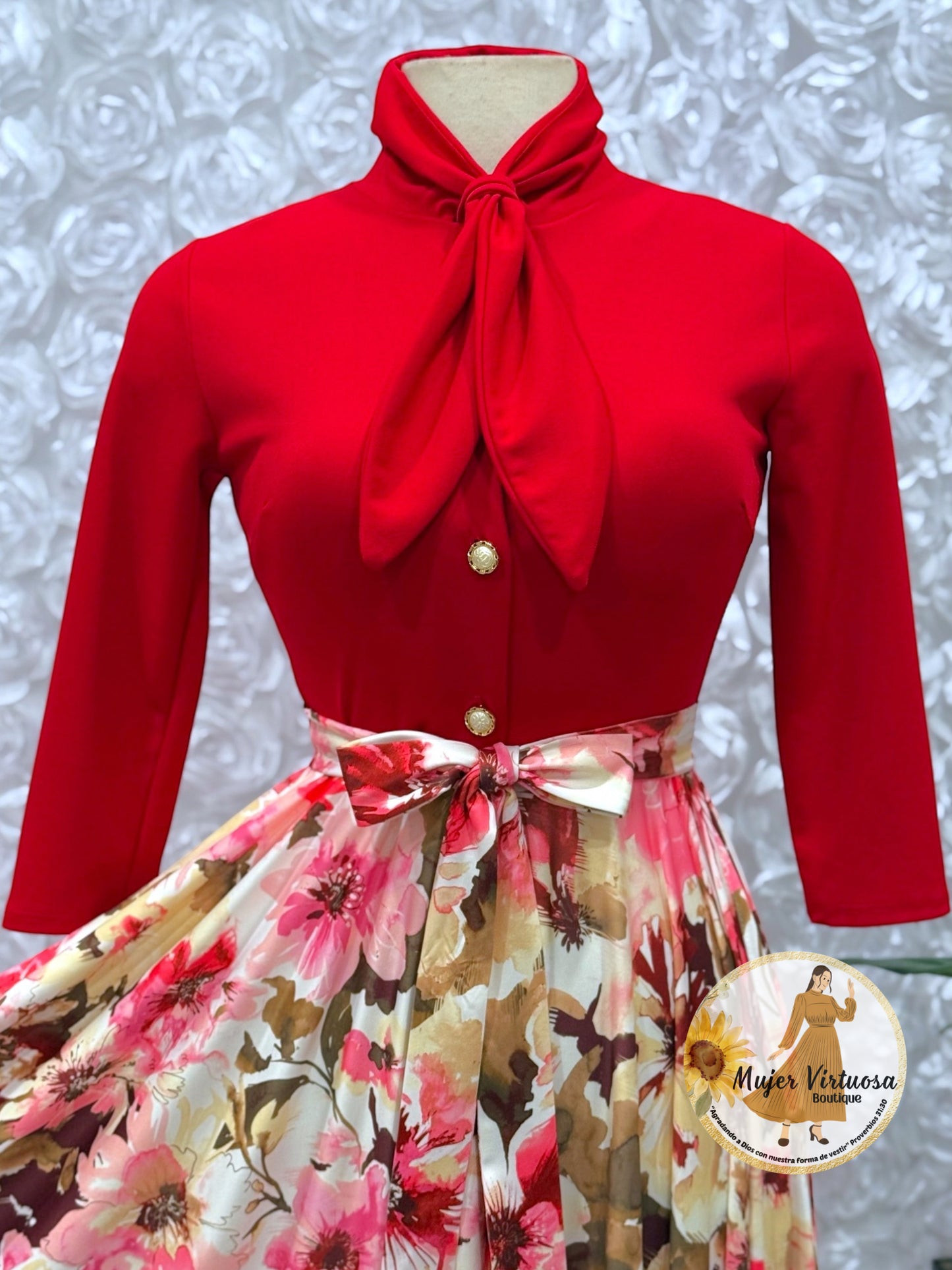 Red Floral Vintage Style Dress