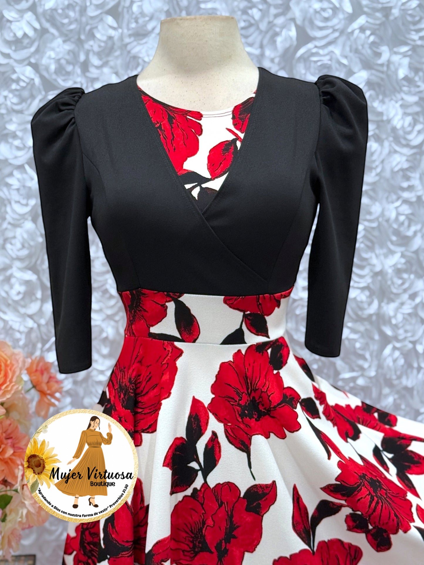 Black & White Floral Midi Dress