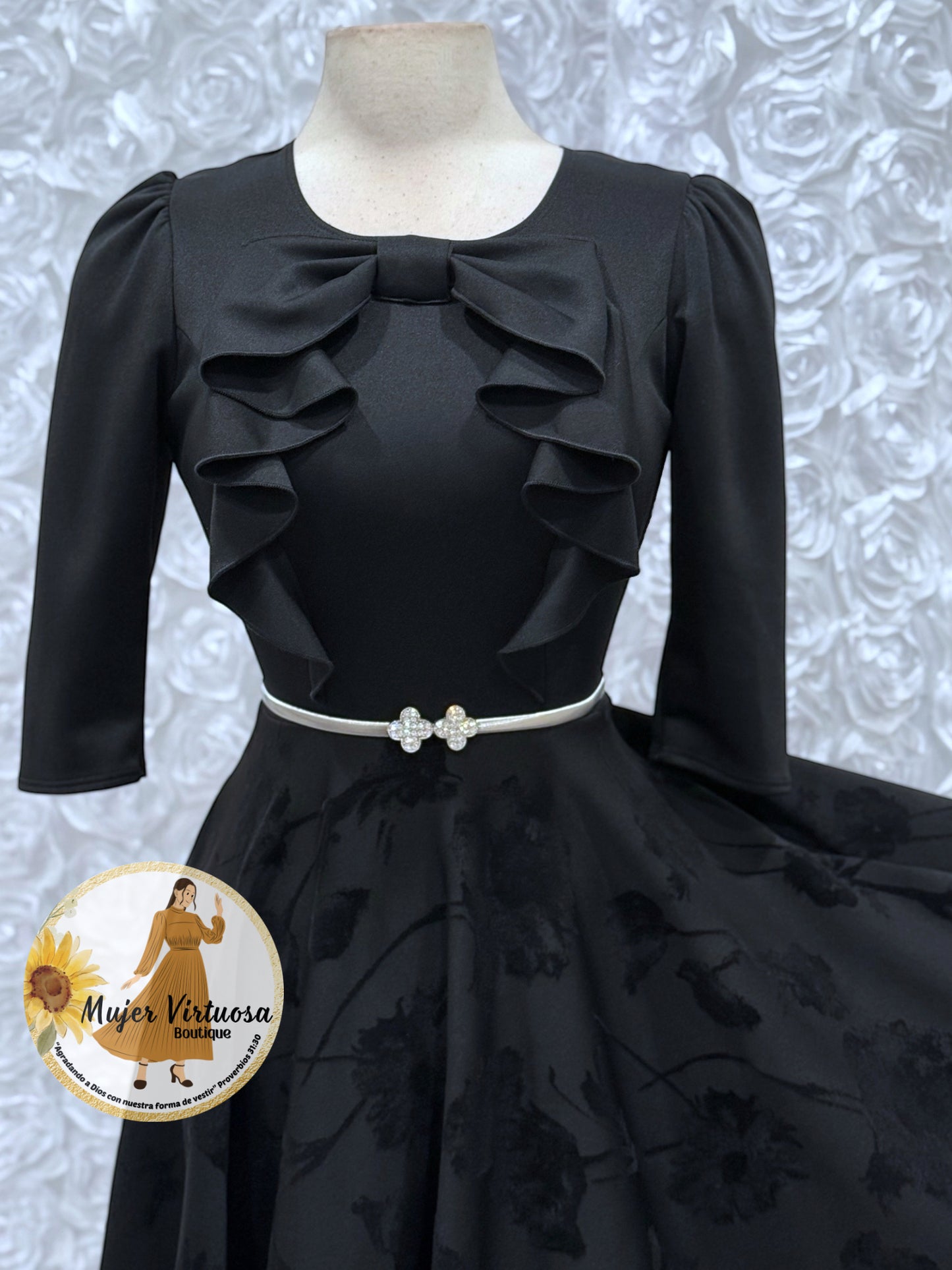 Alexa Black Velvet Floral Dress