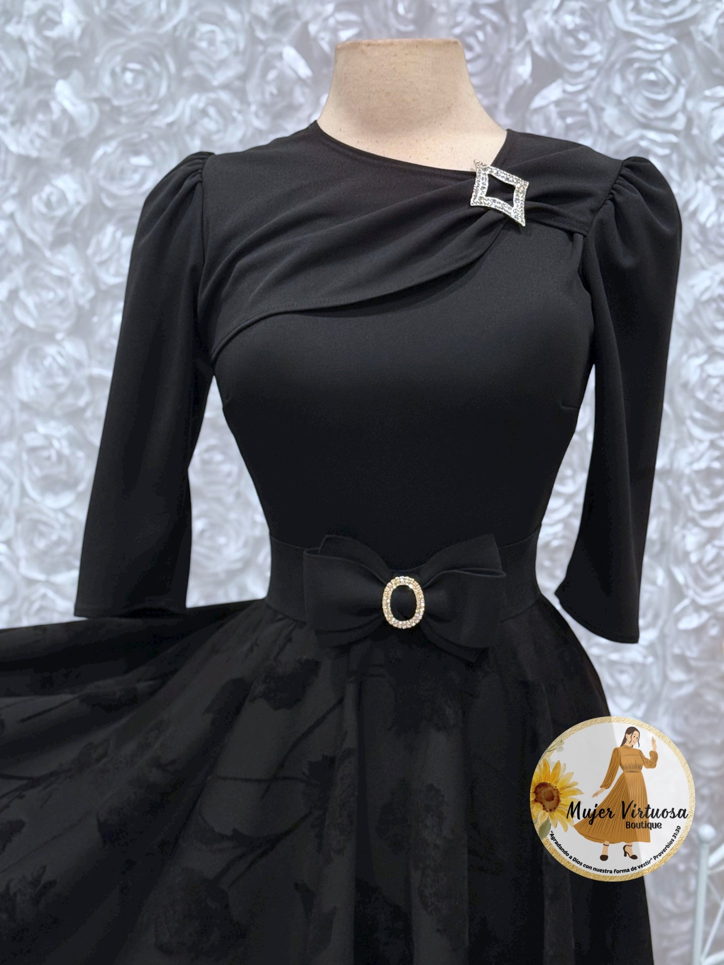 Rosalie Black Velvet Floral Dress