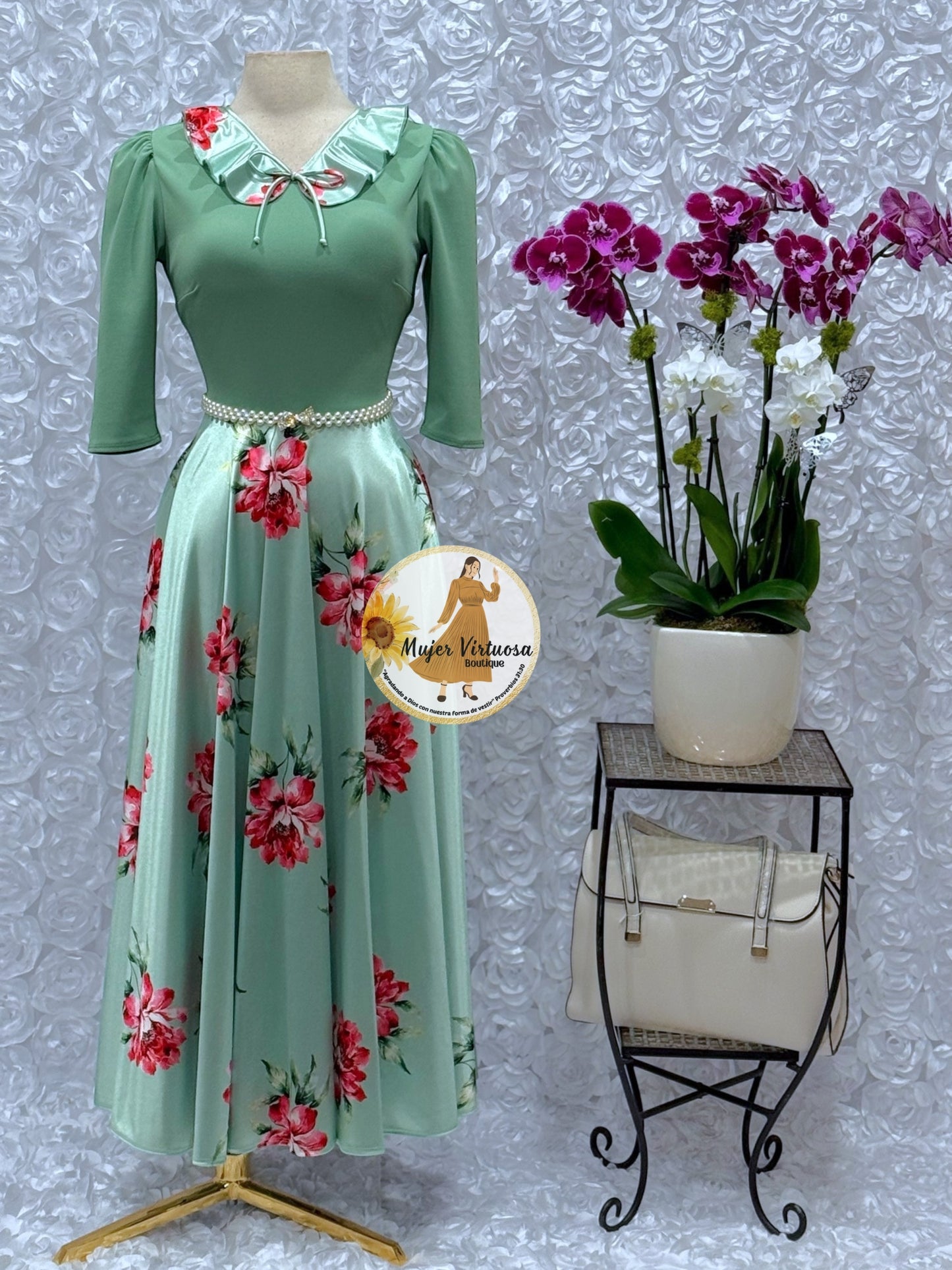 Francesca Sage Satin Dress