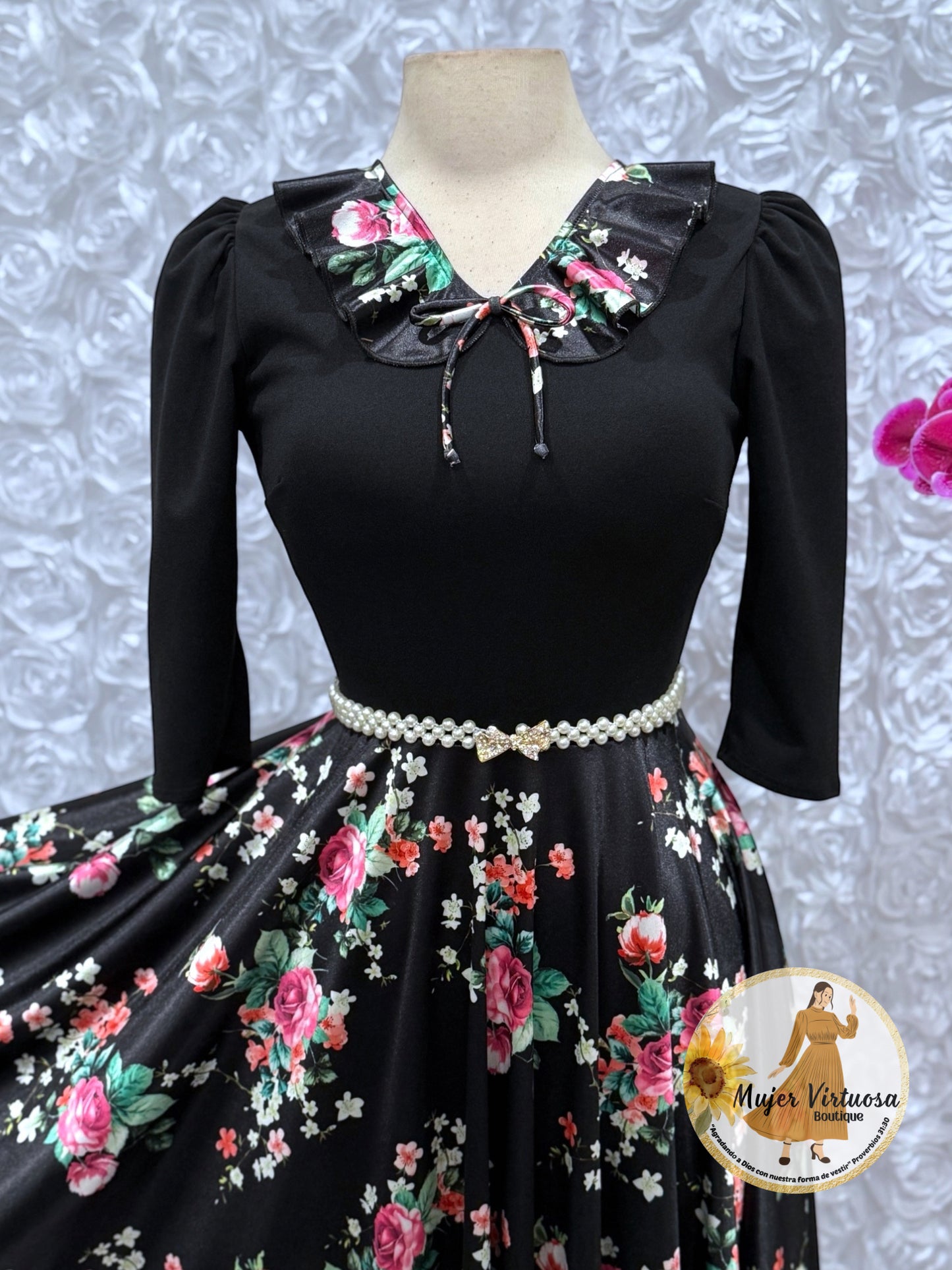 Francesca Black Roses Dress