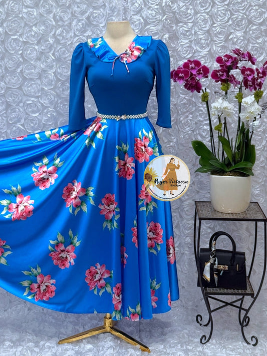 Francesca Blue Satin Dress