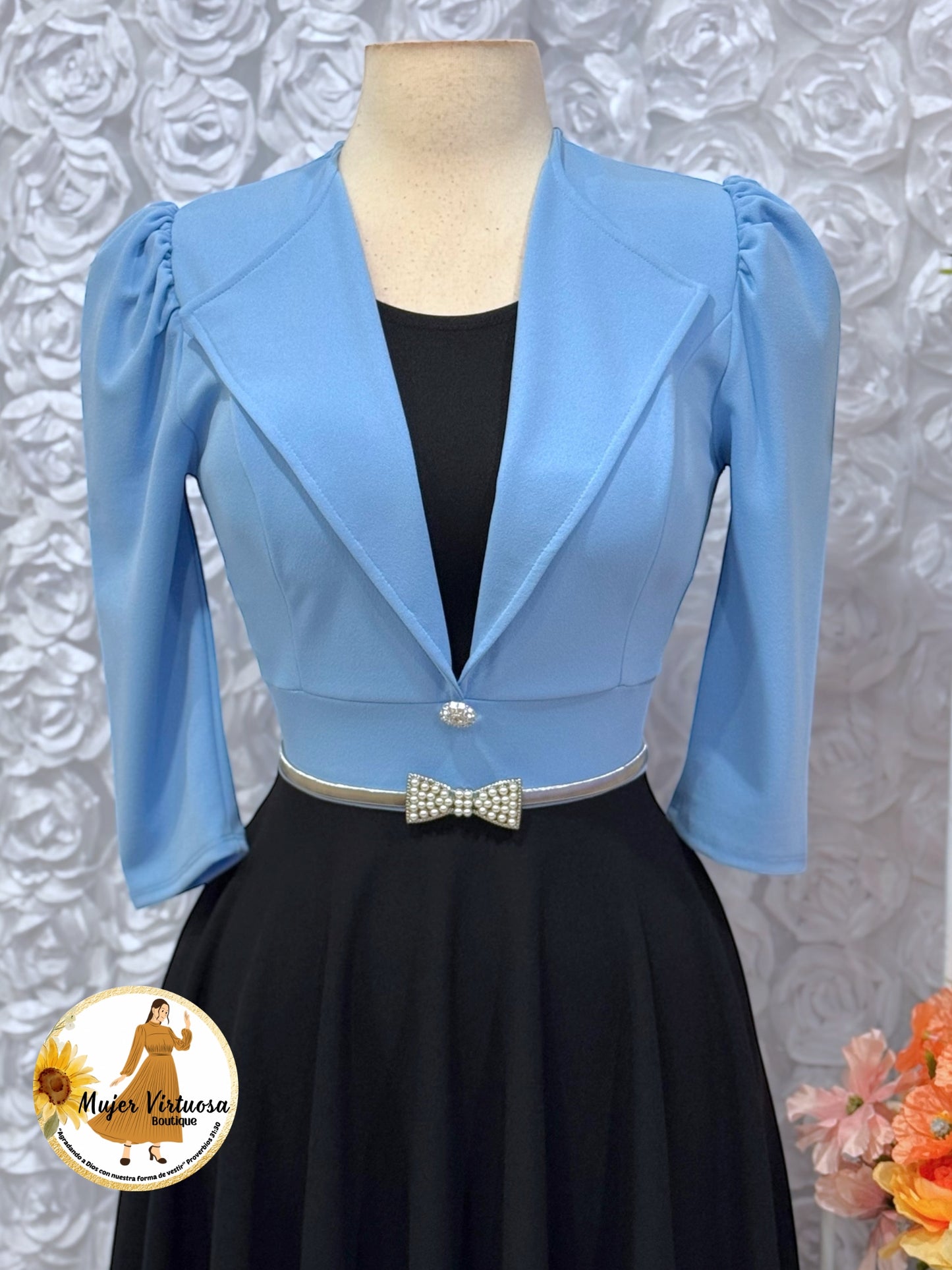 Astrid Baby Blue & Black Blazer Dress