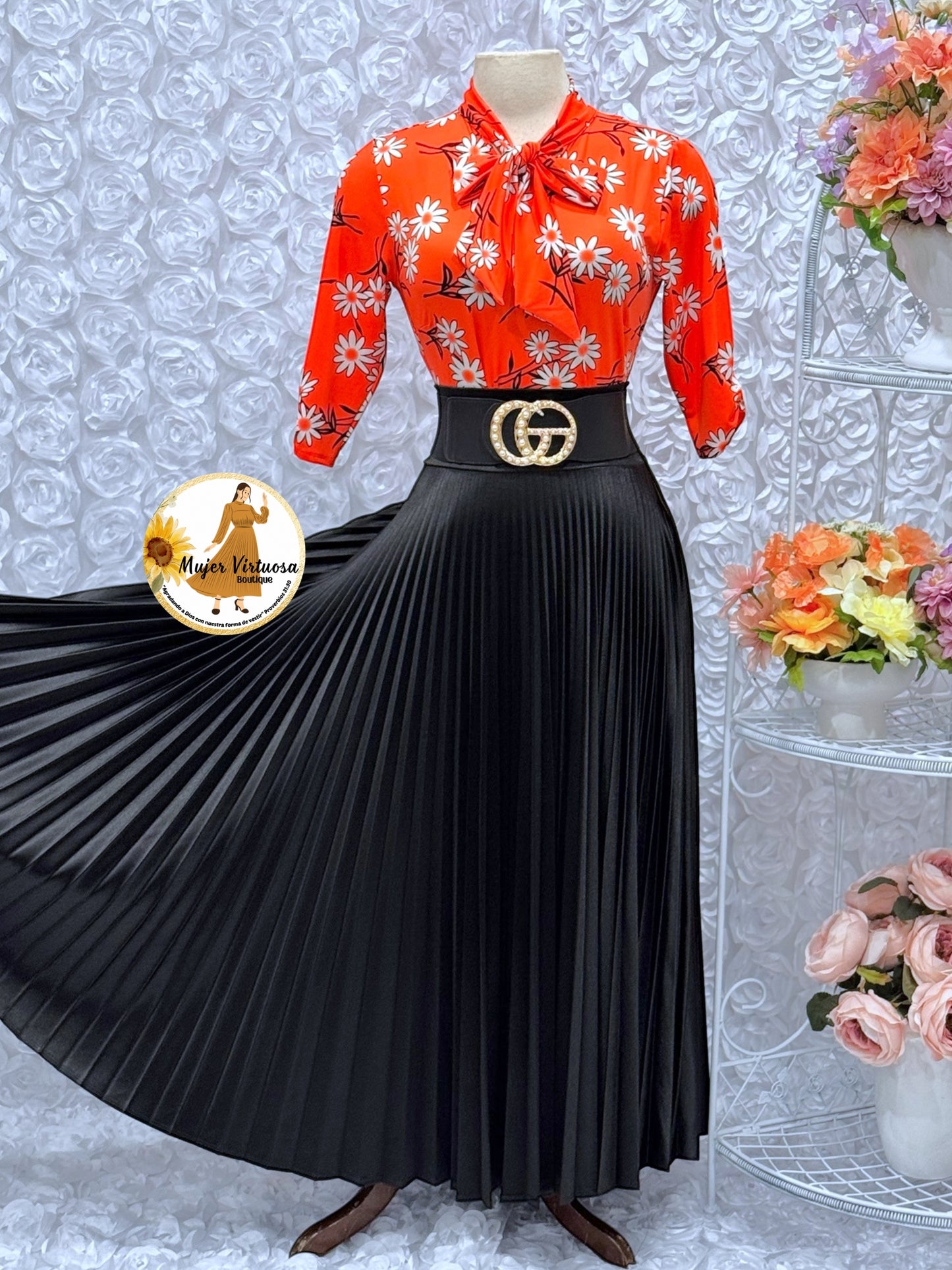 Black Satin Pleated Skirt