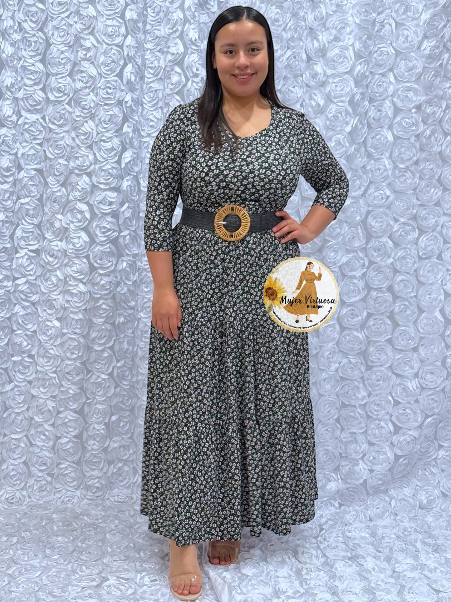 Black & White Ditsy Floral Maxi Dress
