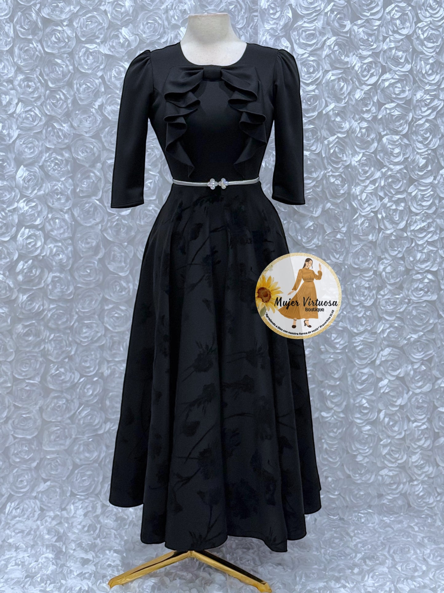 Alexa Black Velvet Floral Dress