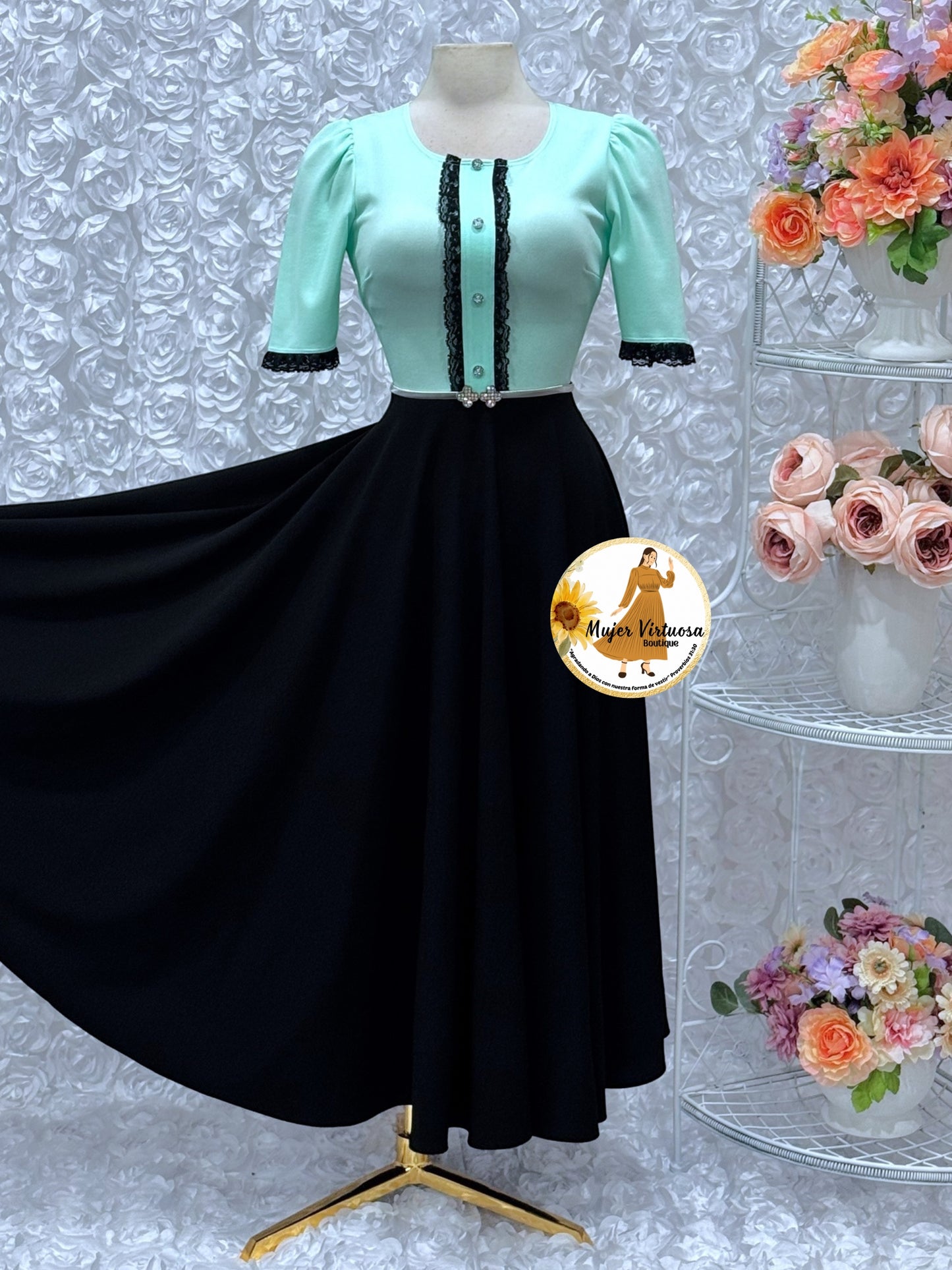 Eleanore Mint/Black Dress