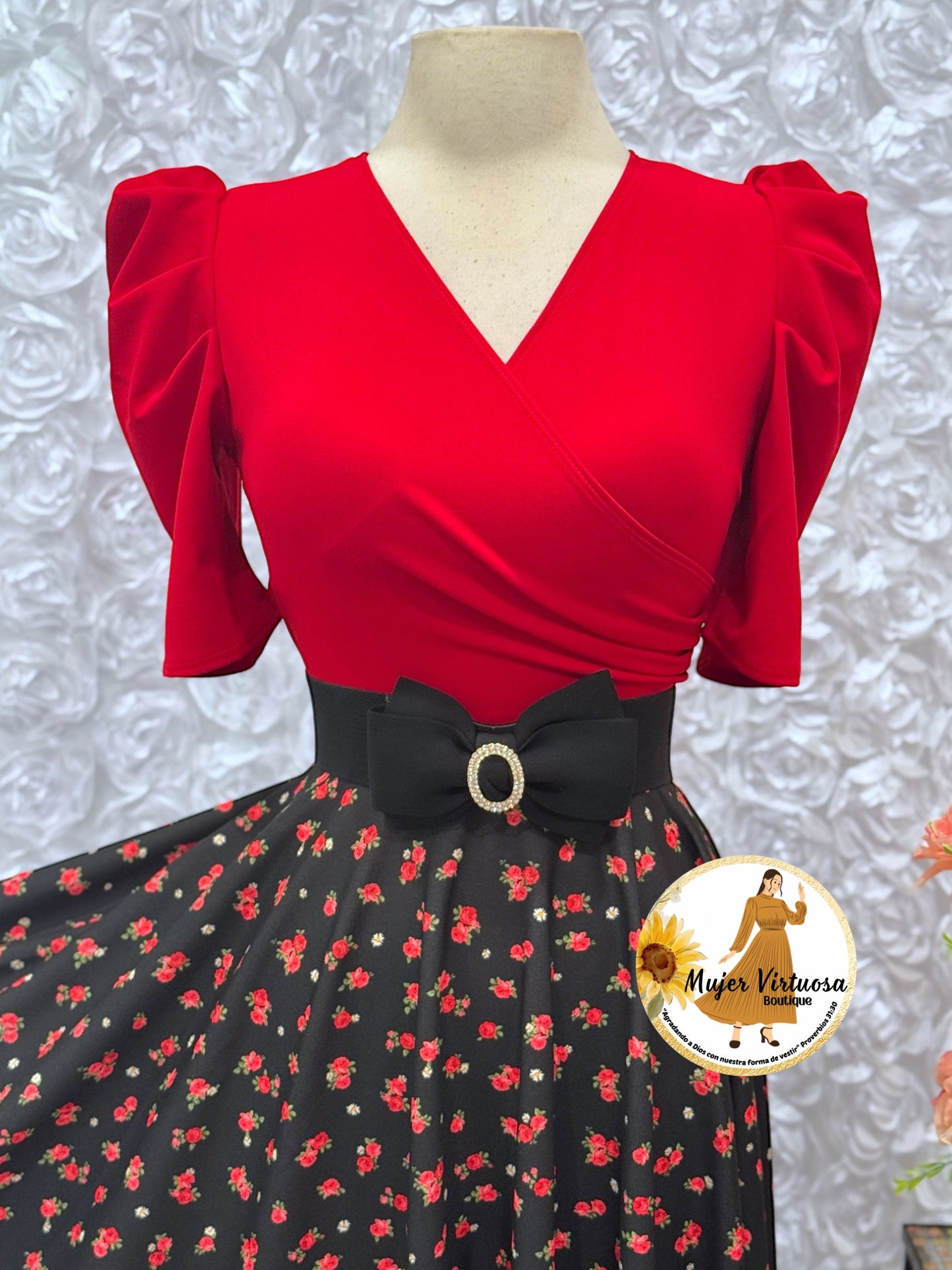 Susan Red & Black Ditsy Dress