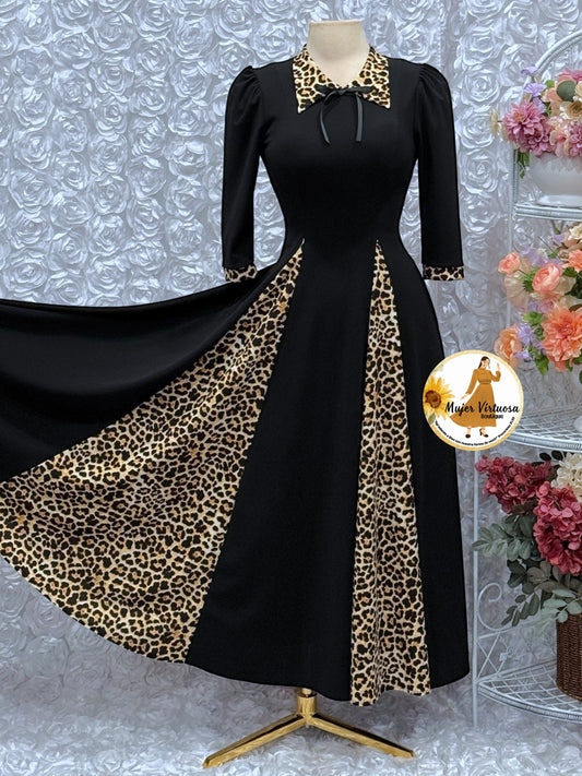 Victoria Black Animal Print Dress