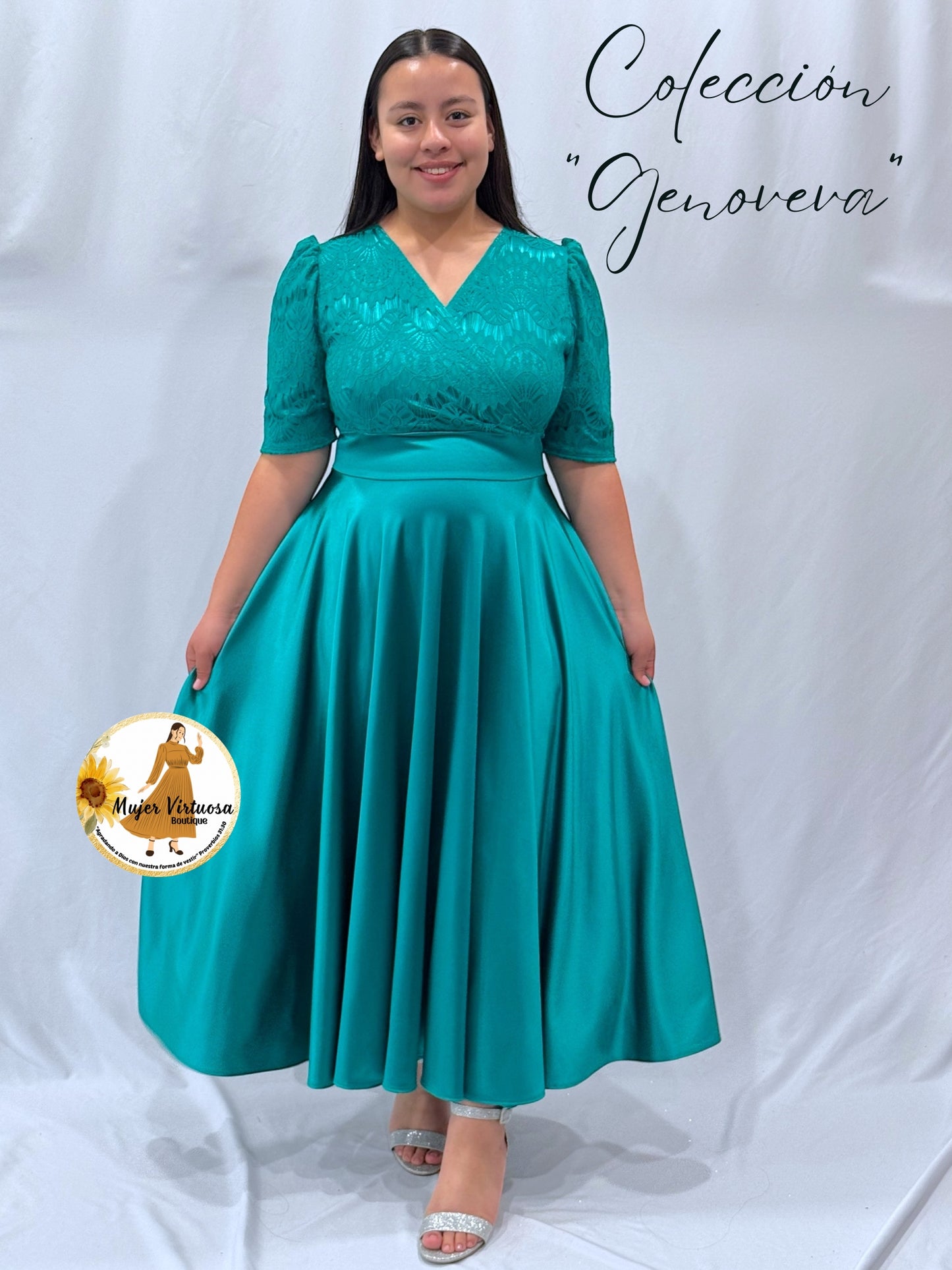 Genoveva Turquesa Lace & Satin Dress