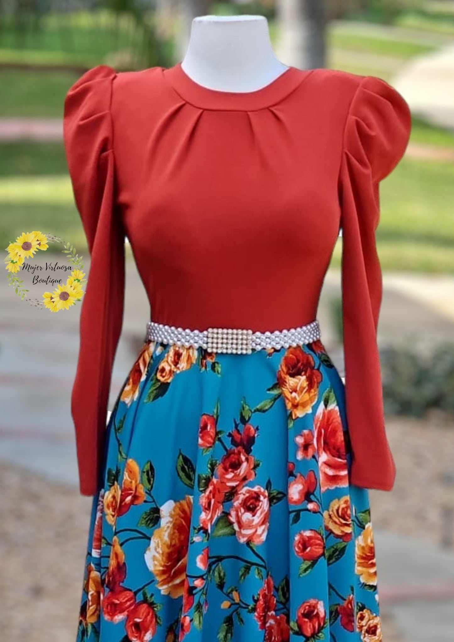 Eloisa Rust & Turquesa Floral Dress