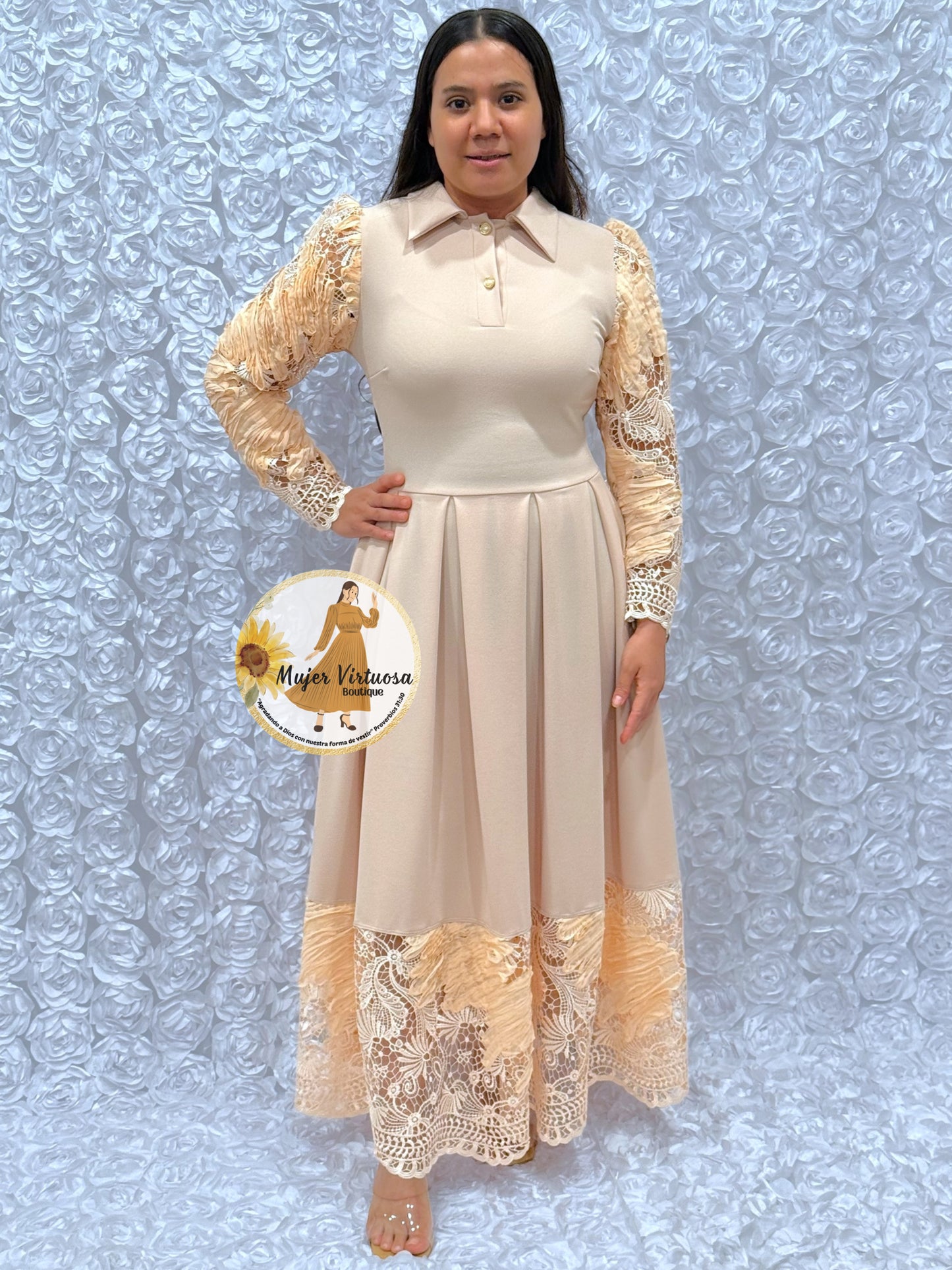 Belinda Oatmeal Pleated Dress