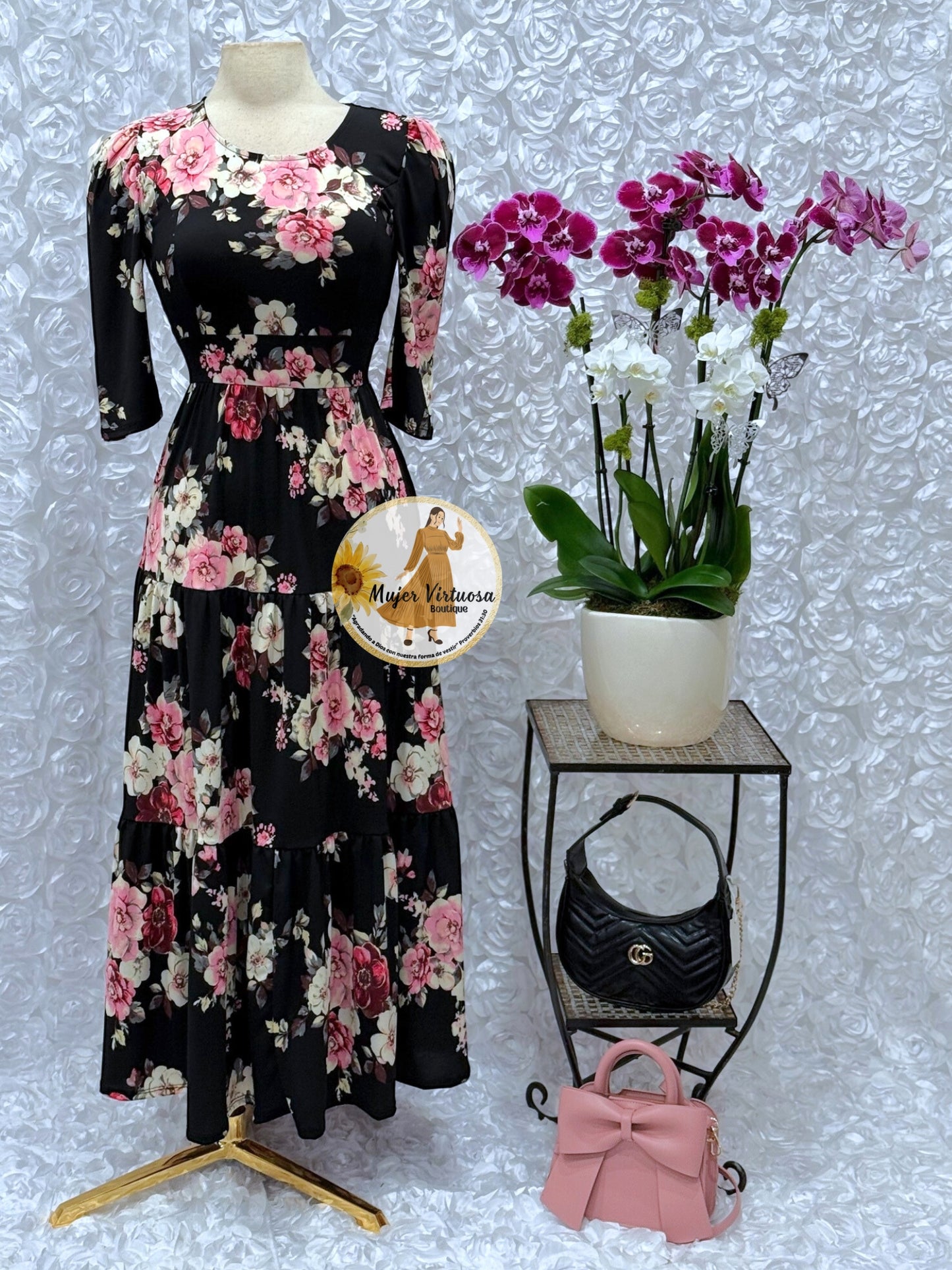 “Sunny days” Black/Pink Floral Dress