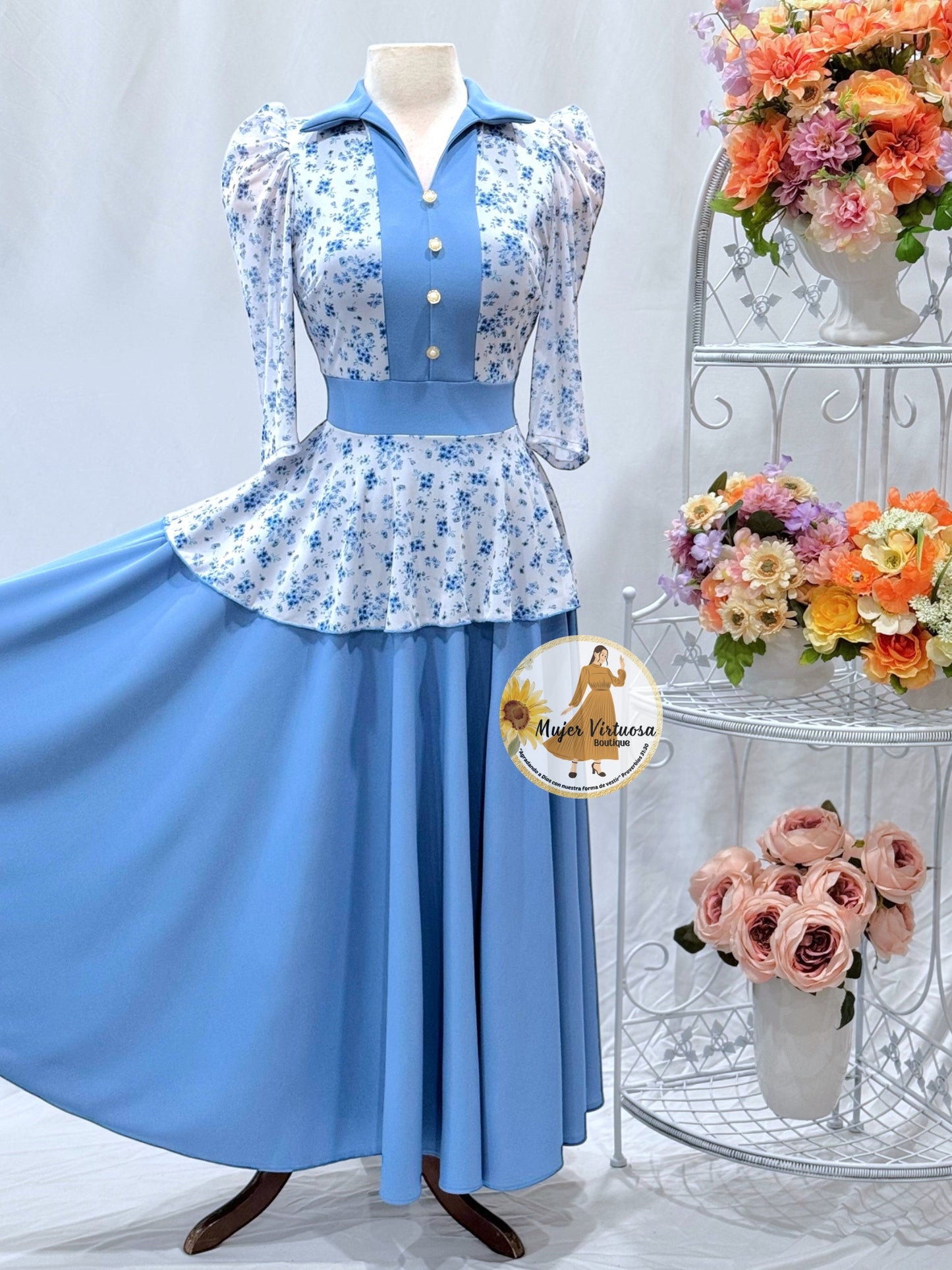 Analy Baby Blue Floral Dress