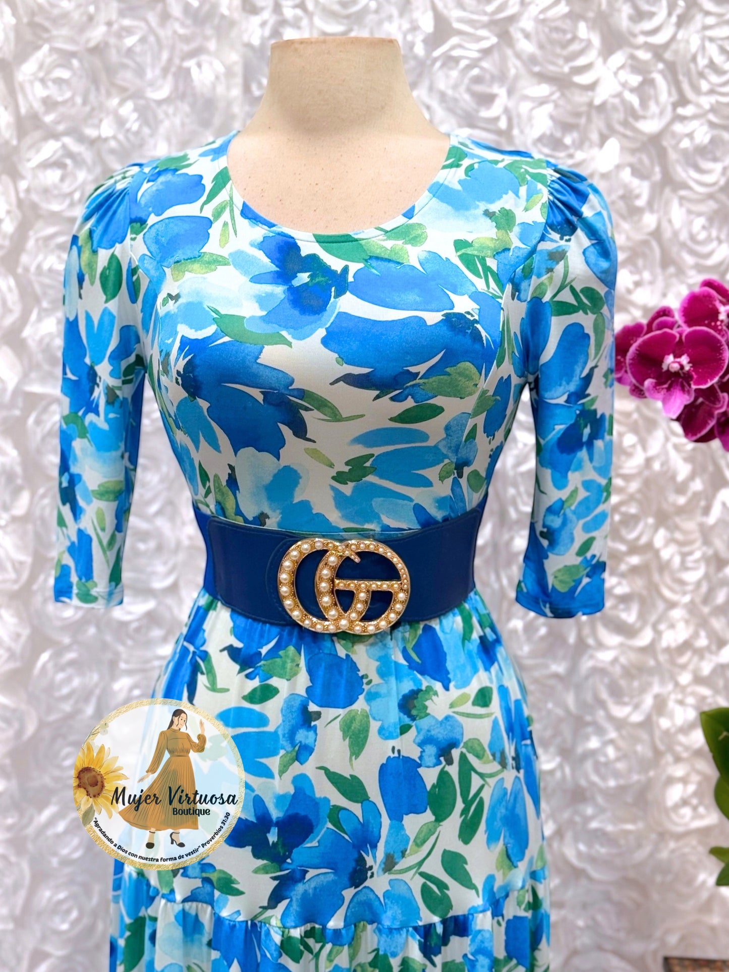 “Sunny days” White/Blue Floral Dress