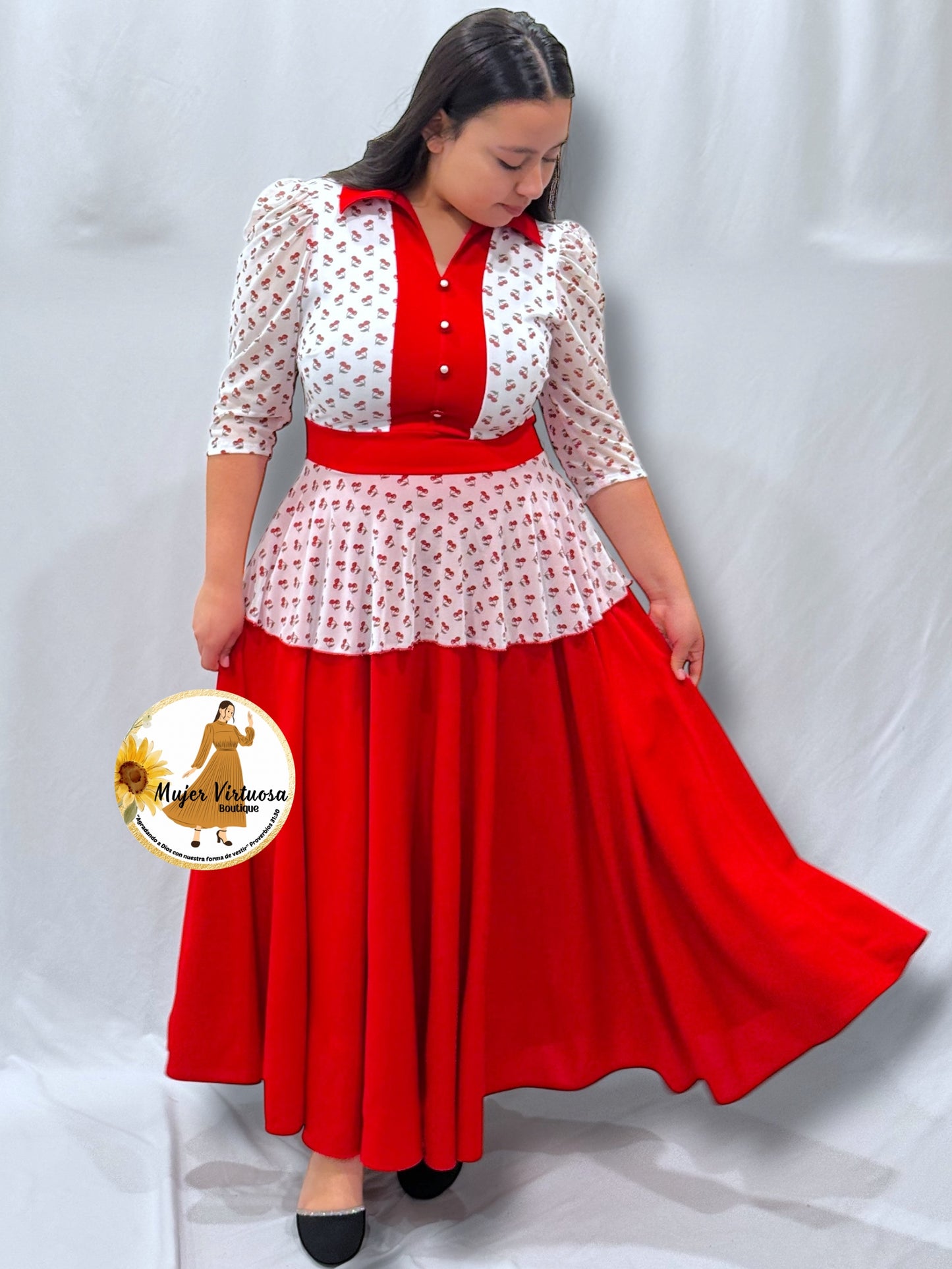 Analy Red & White Cherries Dress