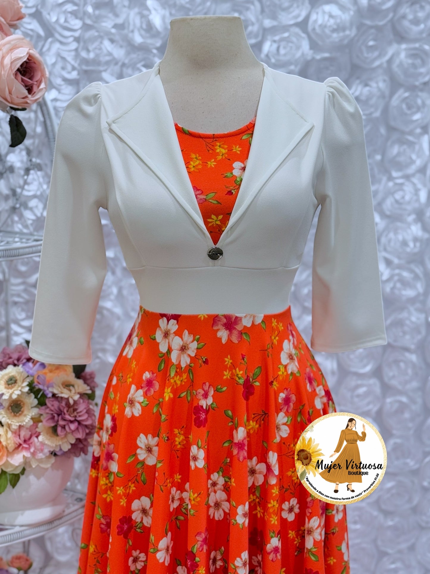 Ivory & Tangerine Floral Blazer Dress