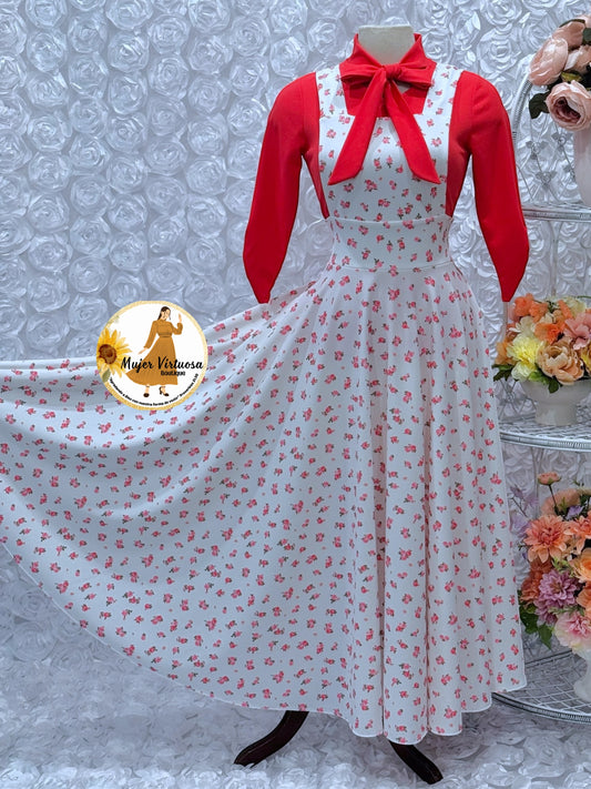Angie Coral & White Ditsy Floral Overall