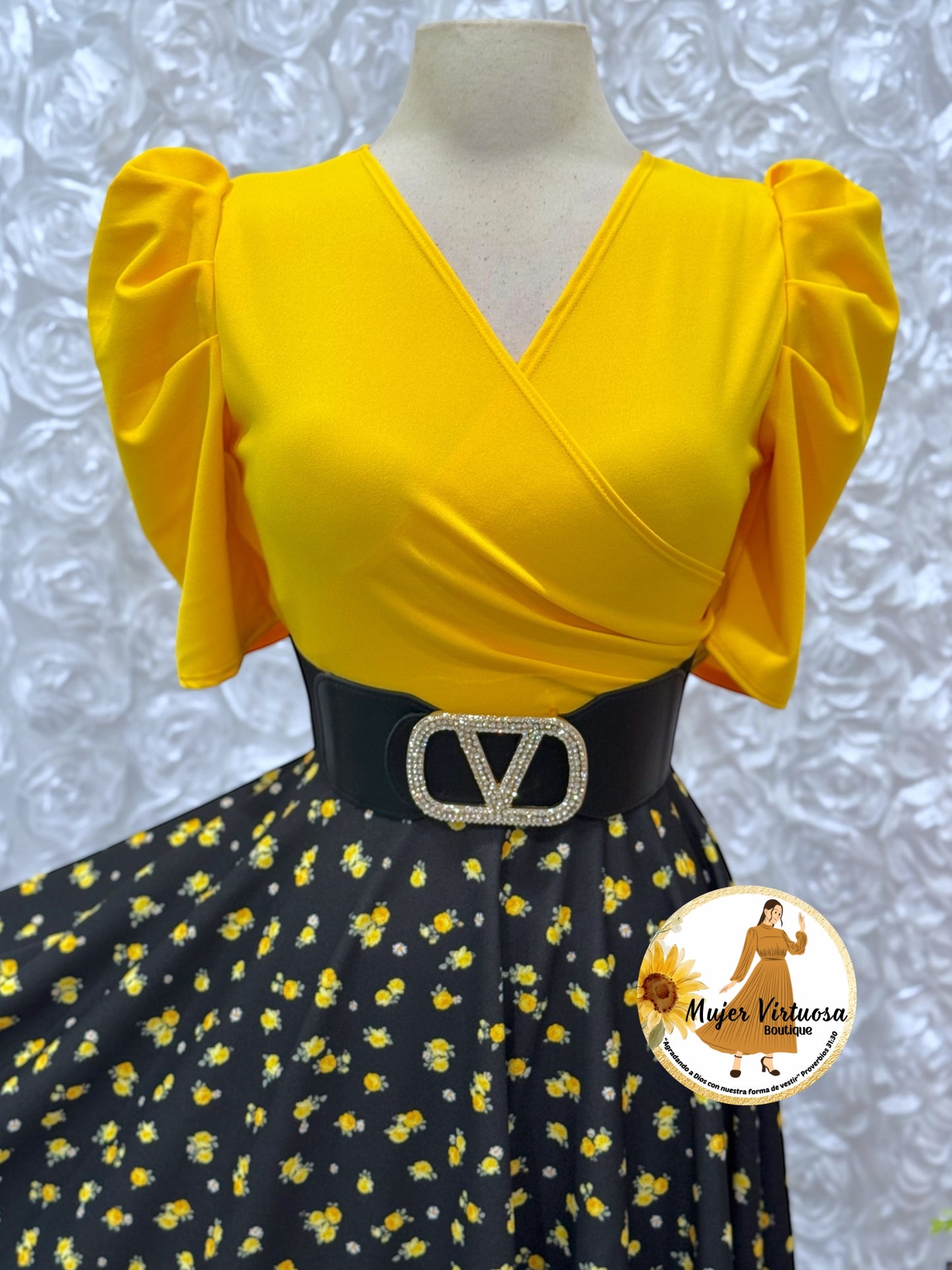 Susan Yellow & Black Ditsy Dress