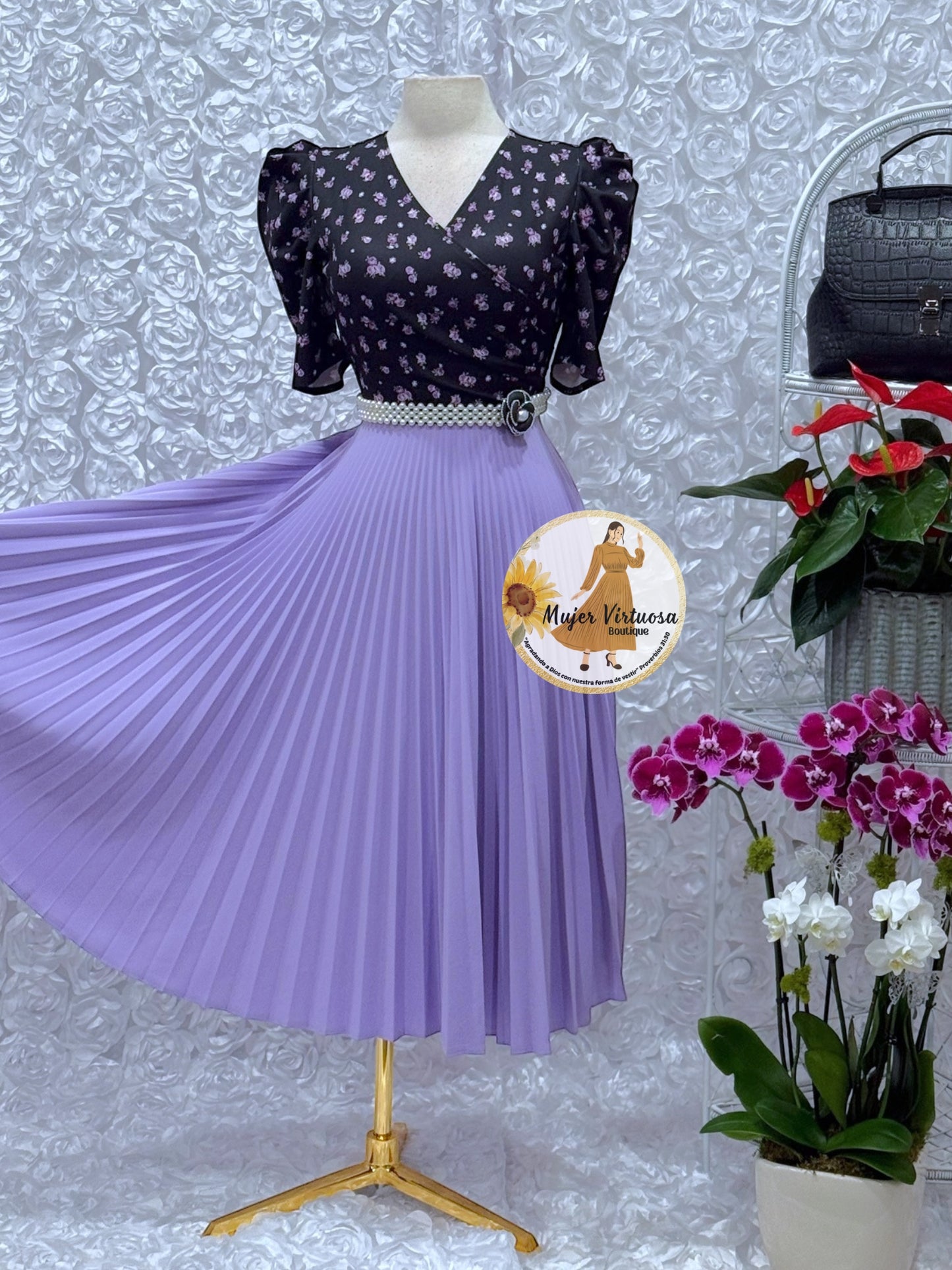 Jessica Black/Lilac Midi Dress