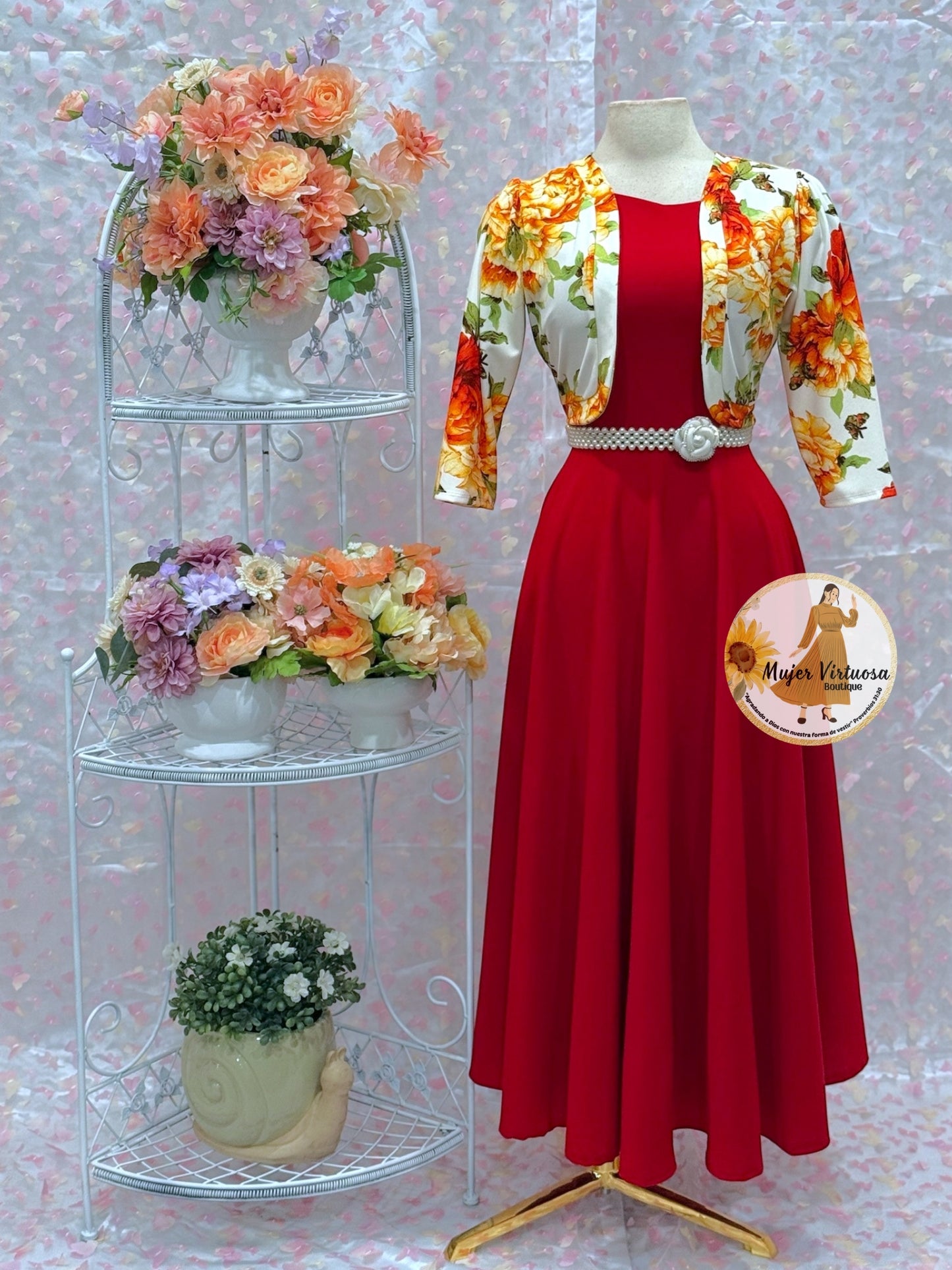 Red/White Blazer Floral Dress