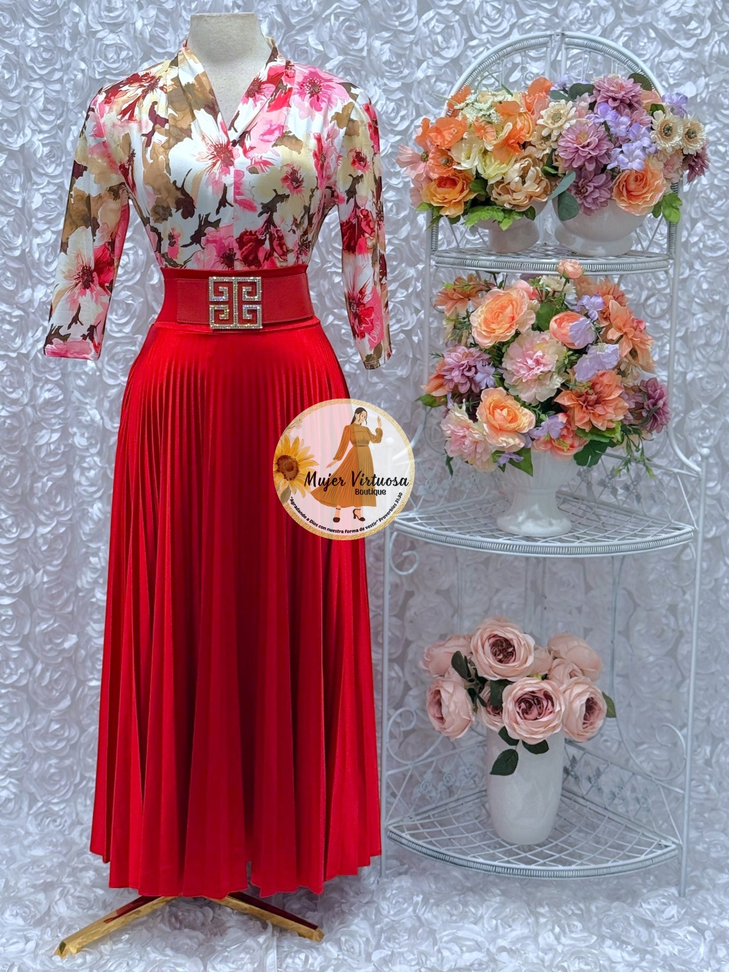 White/Red Floral Top