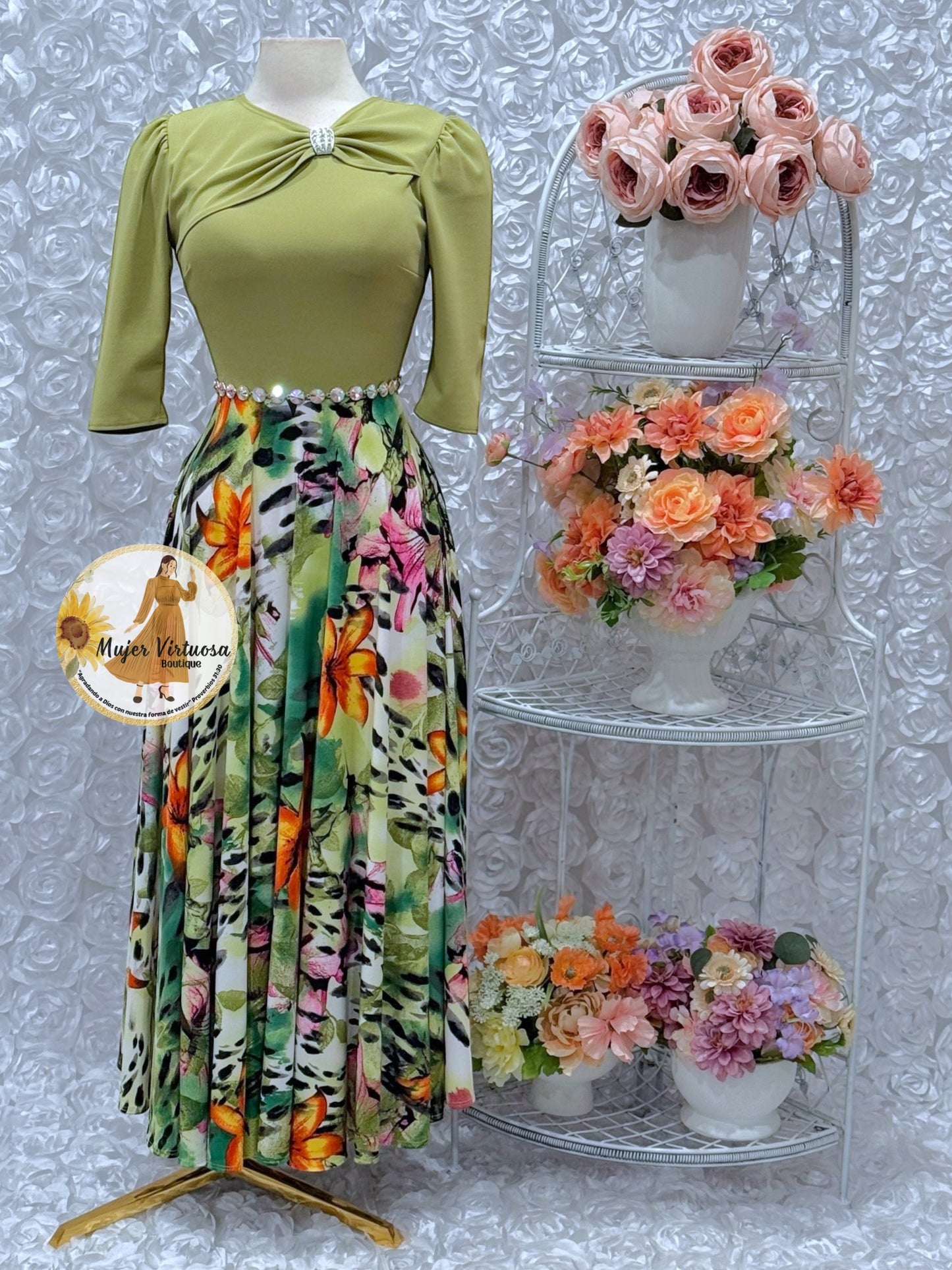 Rosalie Olive Green Floral Dress