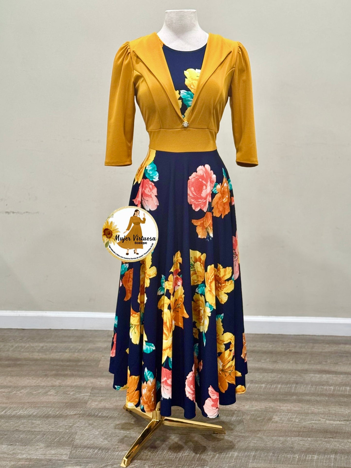 Mustard & Navy Blazer Floral Dress