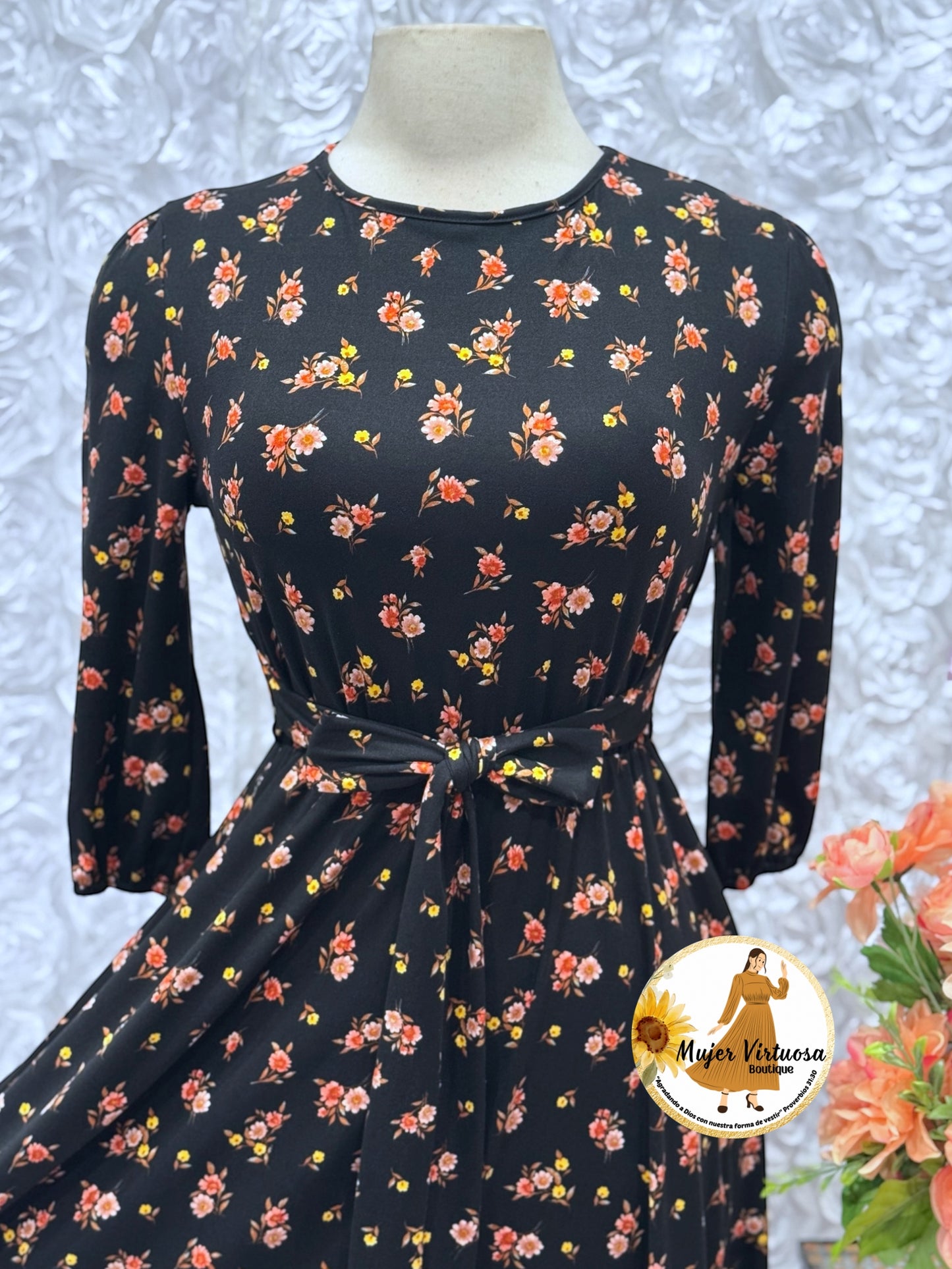 Adele Black Floral Midi Dress