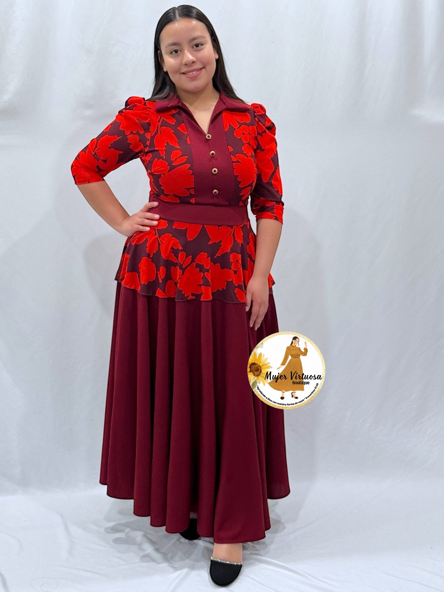 Analy All Burgundy Floral Dress