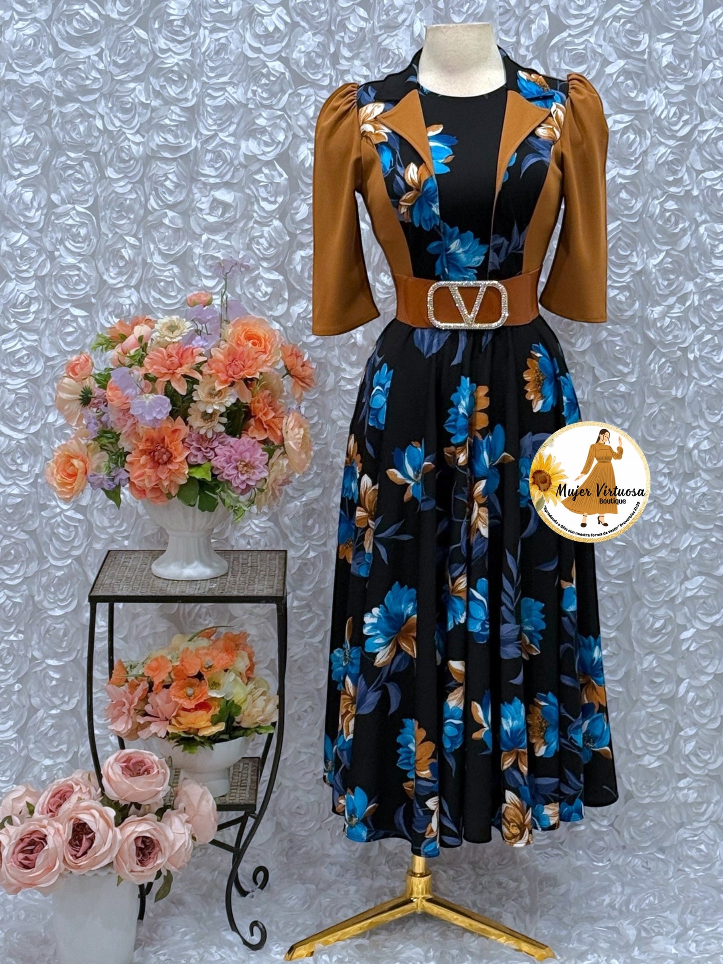 Camel/Black Floral Vest Dress
