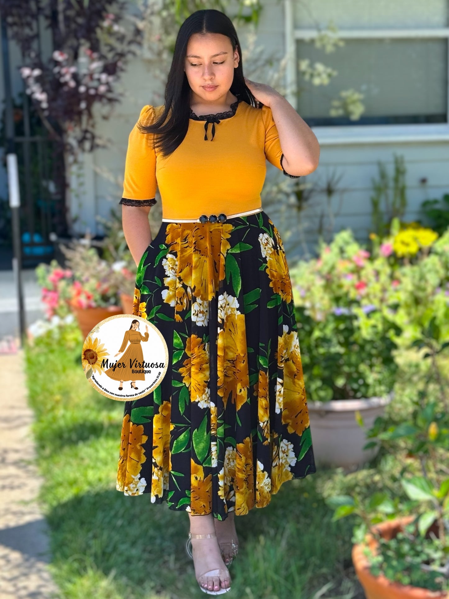 Noelia Mustard & Black Dress