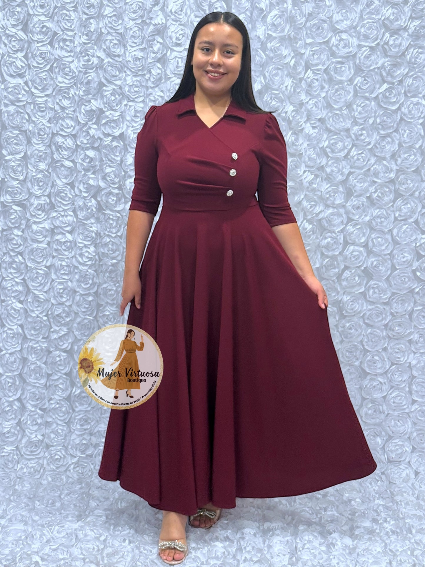 Priscila Burgundy Dress