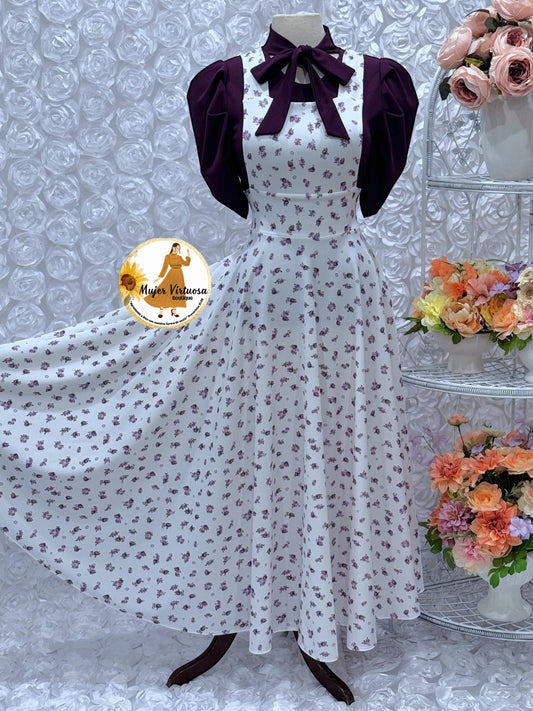 Angie Purple & White Ditsy Floral Overall