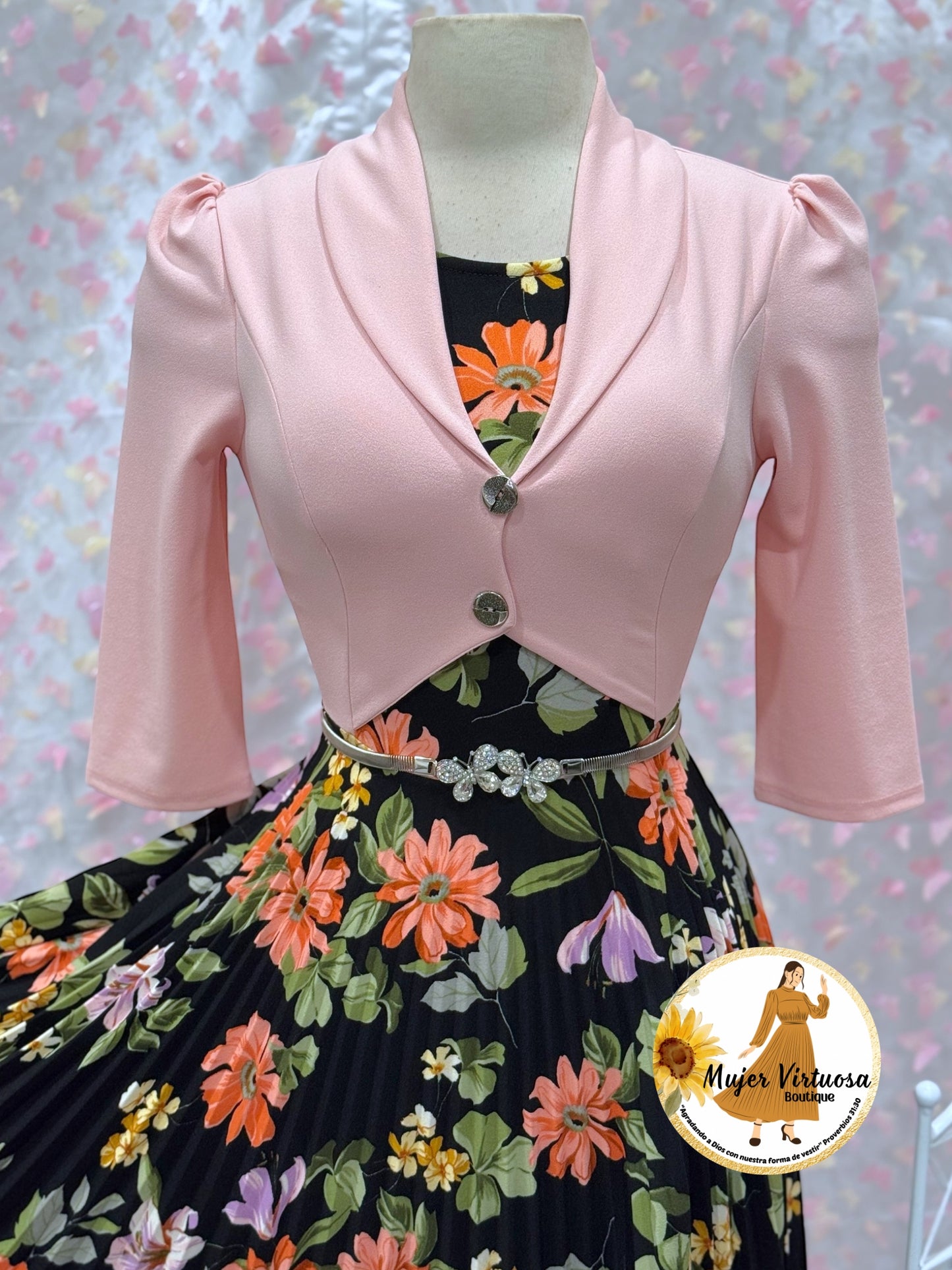 Milena Pink/Black Pleated Dress