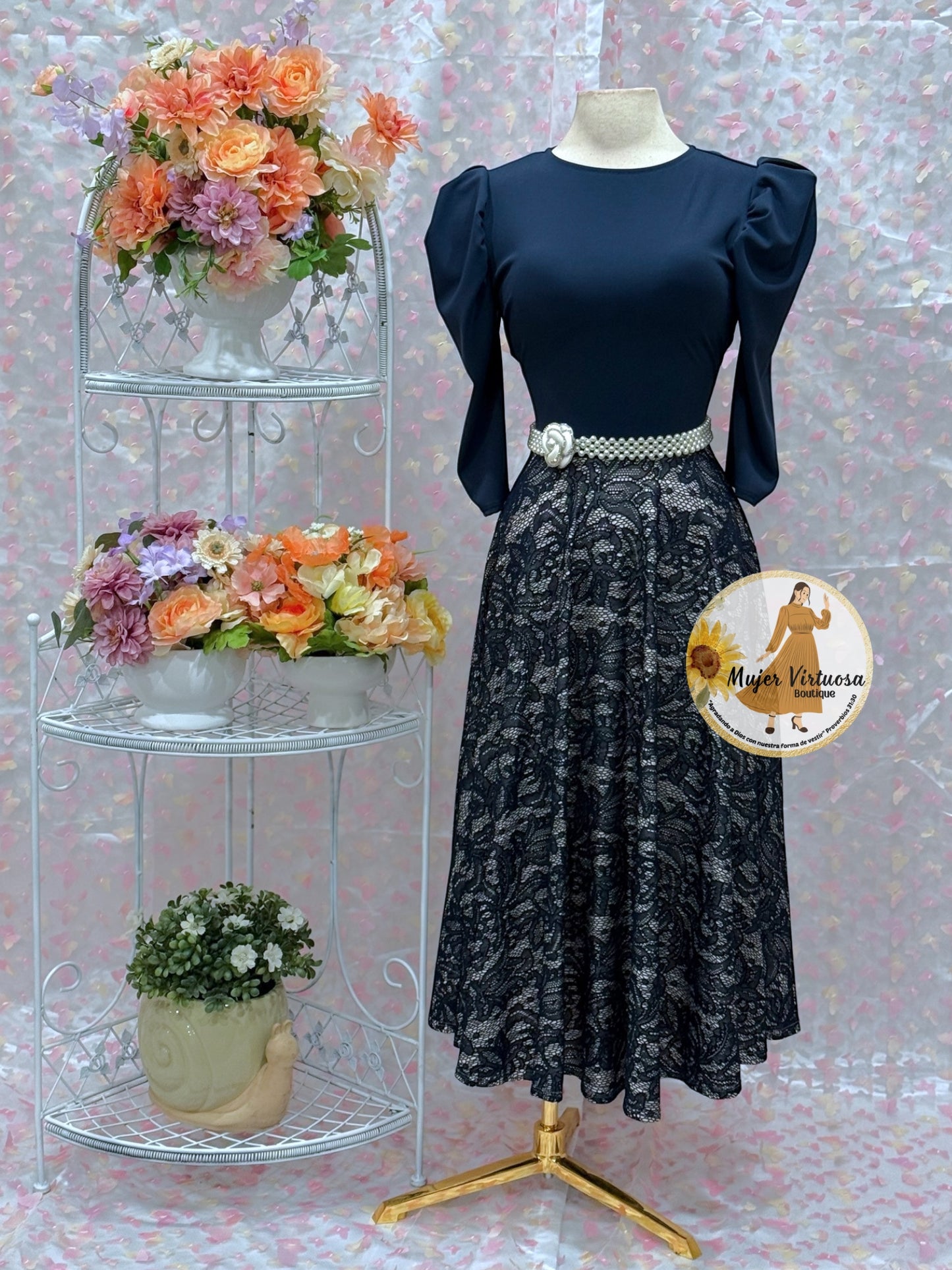 Navy Lace Midi Dress